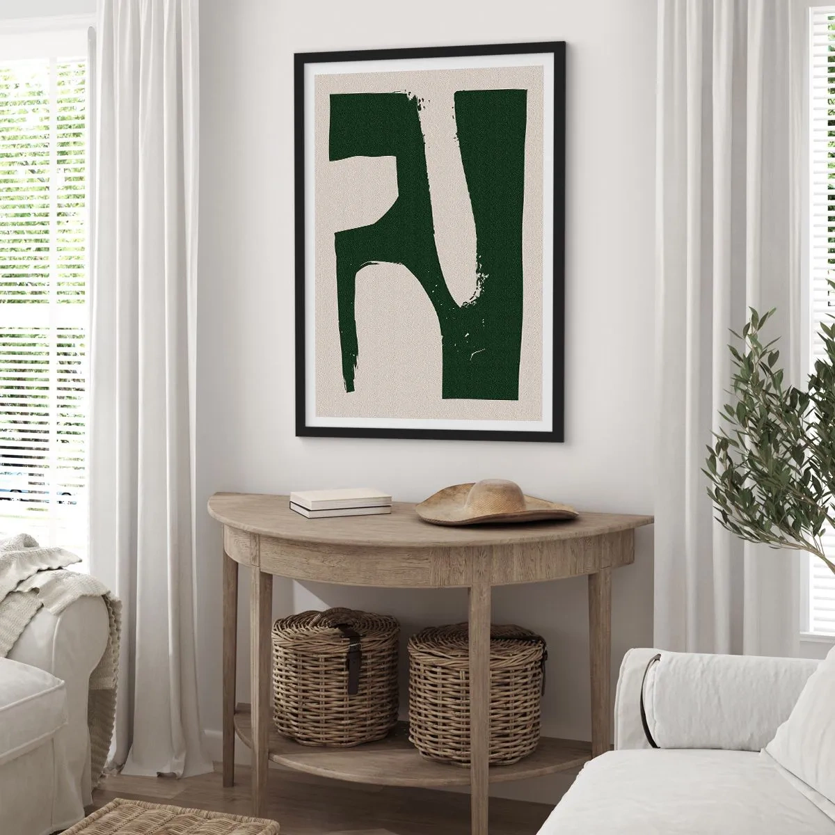 Poster in cornice nera - Astrazione minimalista in verde e beige - 50x70cm - Golfi di bianco - Decorazione murale moderna per soggiorno e camera da letto ARTTOR
