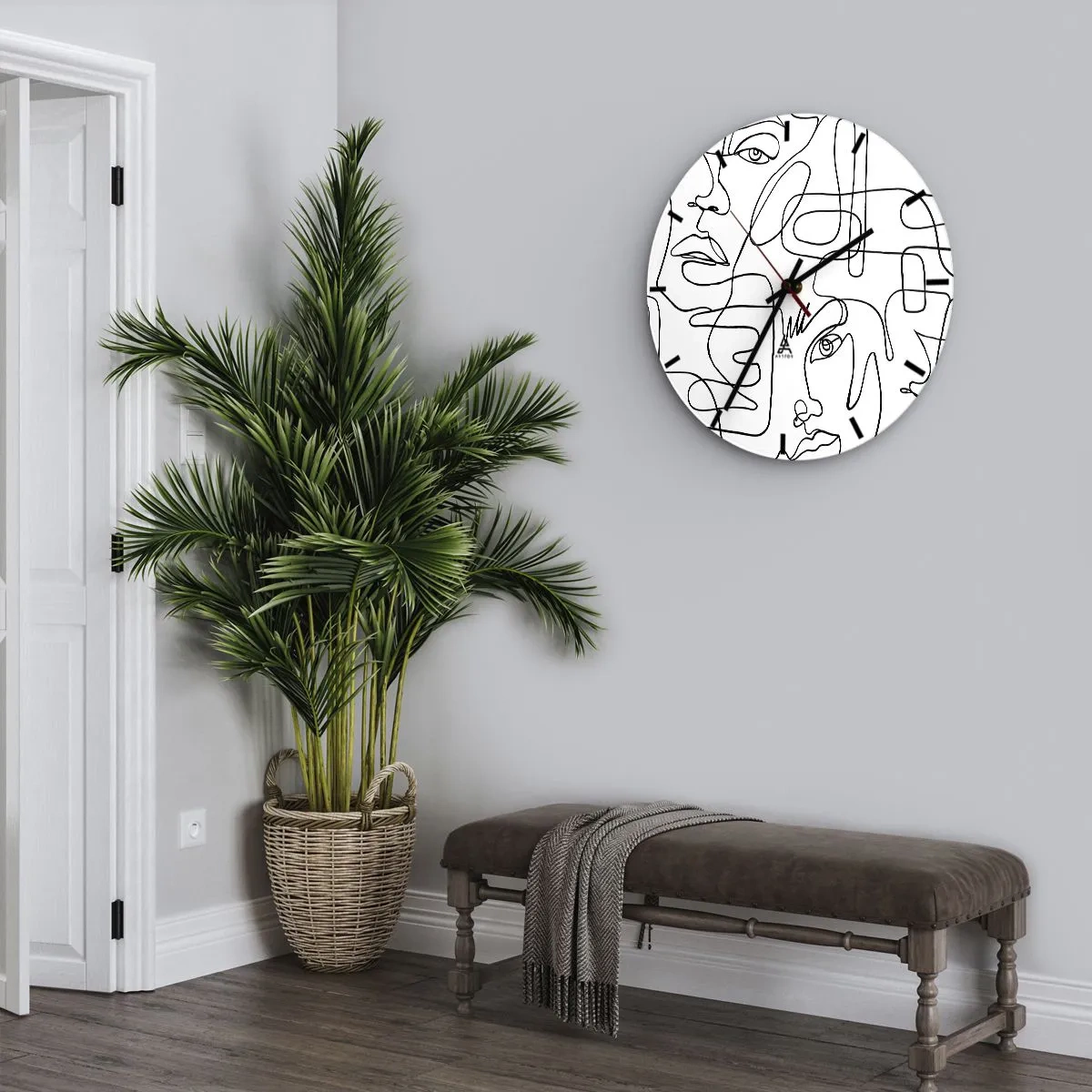 Orologio da parete - Orologio in Vetro - Schizzi di volti minimalisti su sfondo bianco - 30x30cm - Emozioni intrecciate - Decorazione murale moderna per soggiorno, cucina e camera da letto ARTTOR