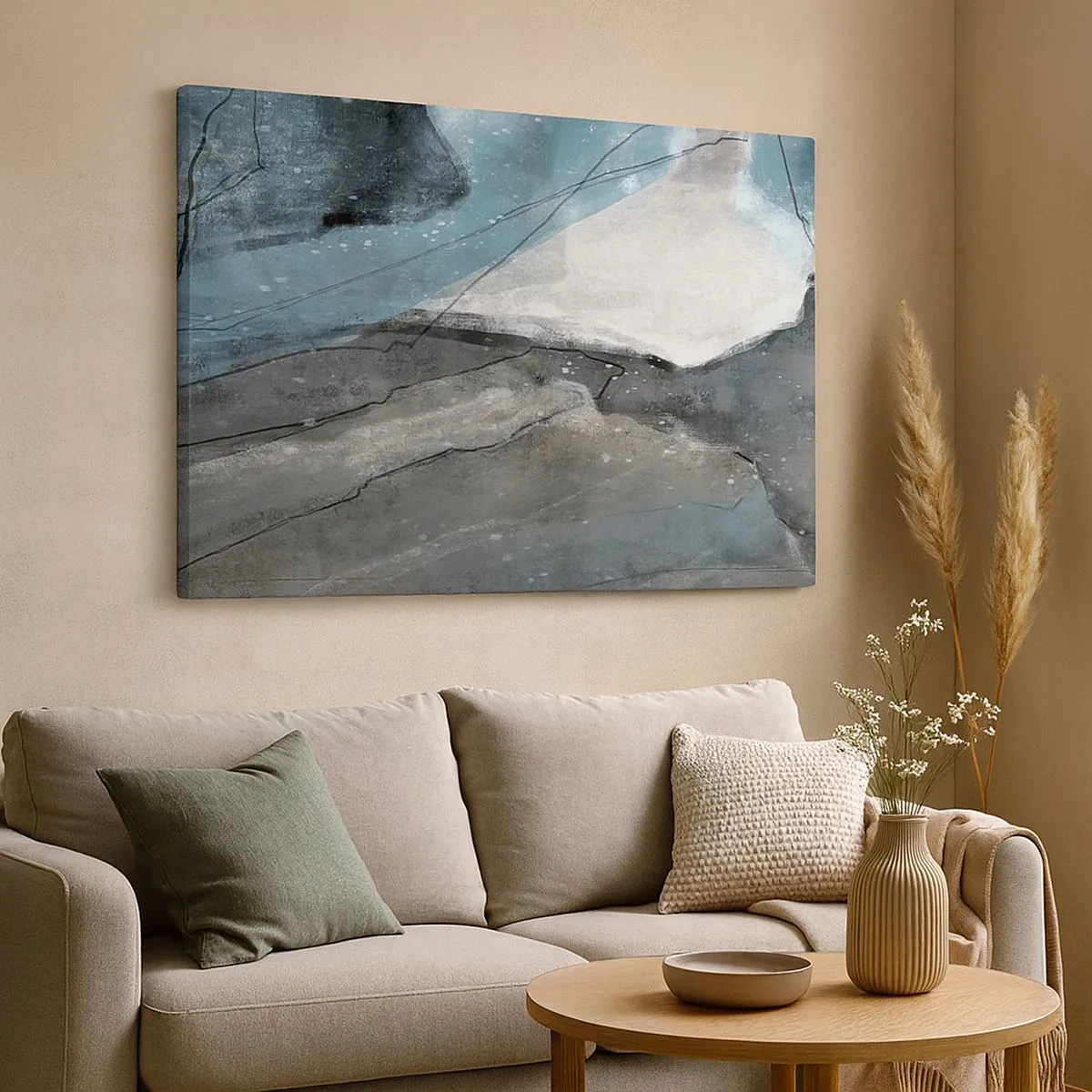 Quadro su tela - Stampe su Tela - Composizione astratta nei toni del grigio e del blu - 70x50cm - Astrazione: rocce e ghiaccio - Decorazione murale moderna per soggiorno e camera da letto ARTTOR