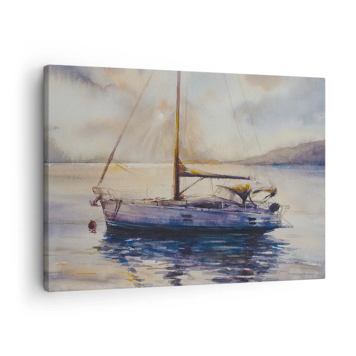 Quadro su tela - Stampe su Tela - Uno yacht su un mare calmo al tramonto - 70x50cm - La sera nel golfo - Decorazione murale moderna per soggiorno e camera da letto ARTTOR