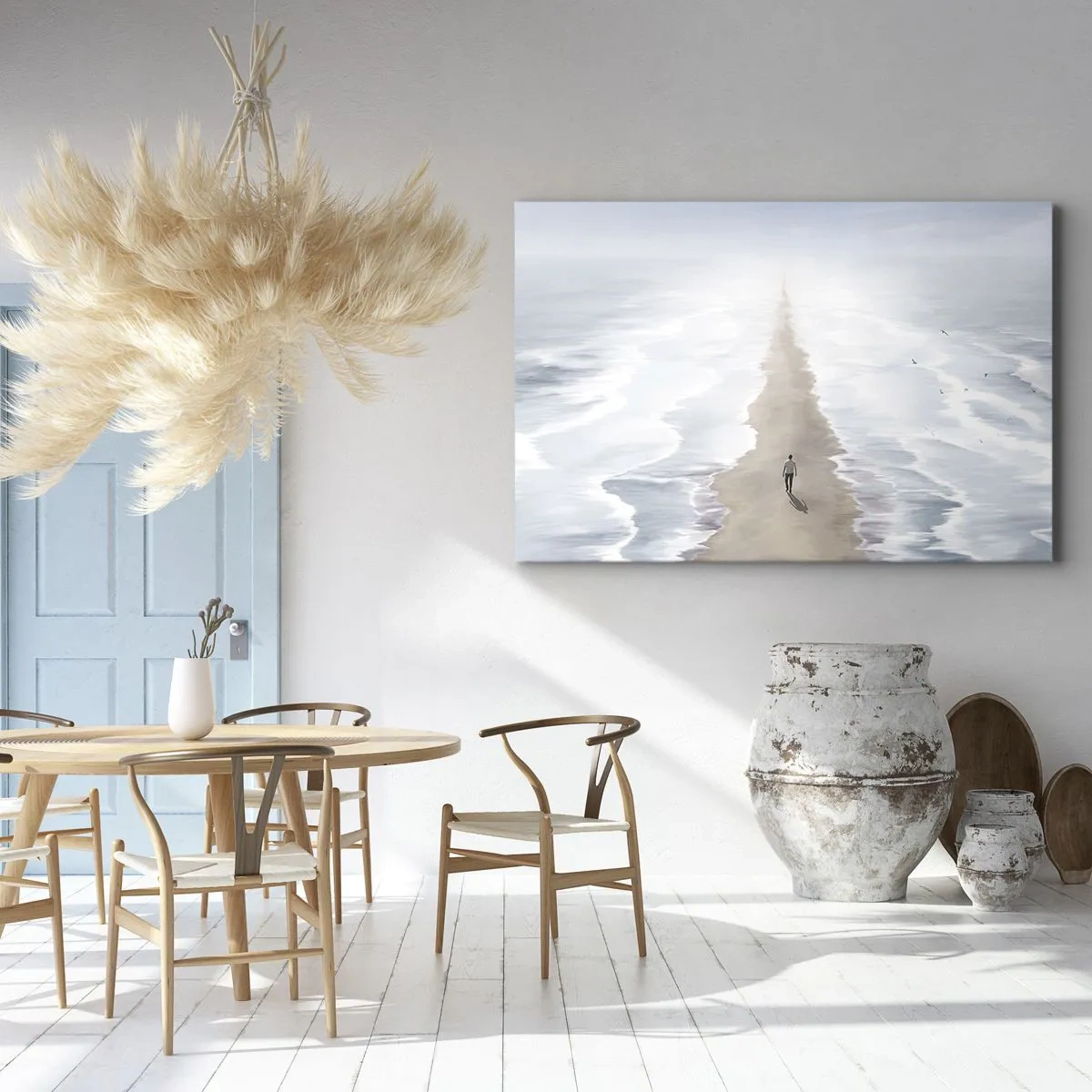 Quadro su tela - Stampe su Tela - Una figura su una strada solitaria in mezzo a un vasto paesaggio acquatico - 70x50cm - Un futuro luminoso - Decorazione murale moderna per soggiorno e camera da letto ARTTOR