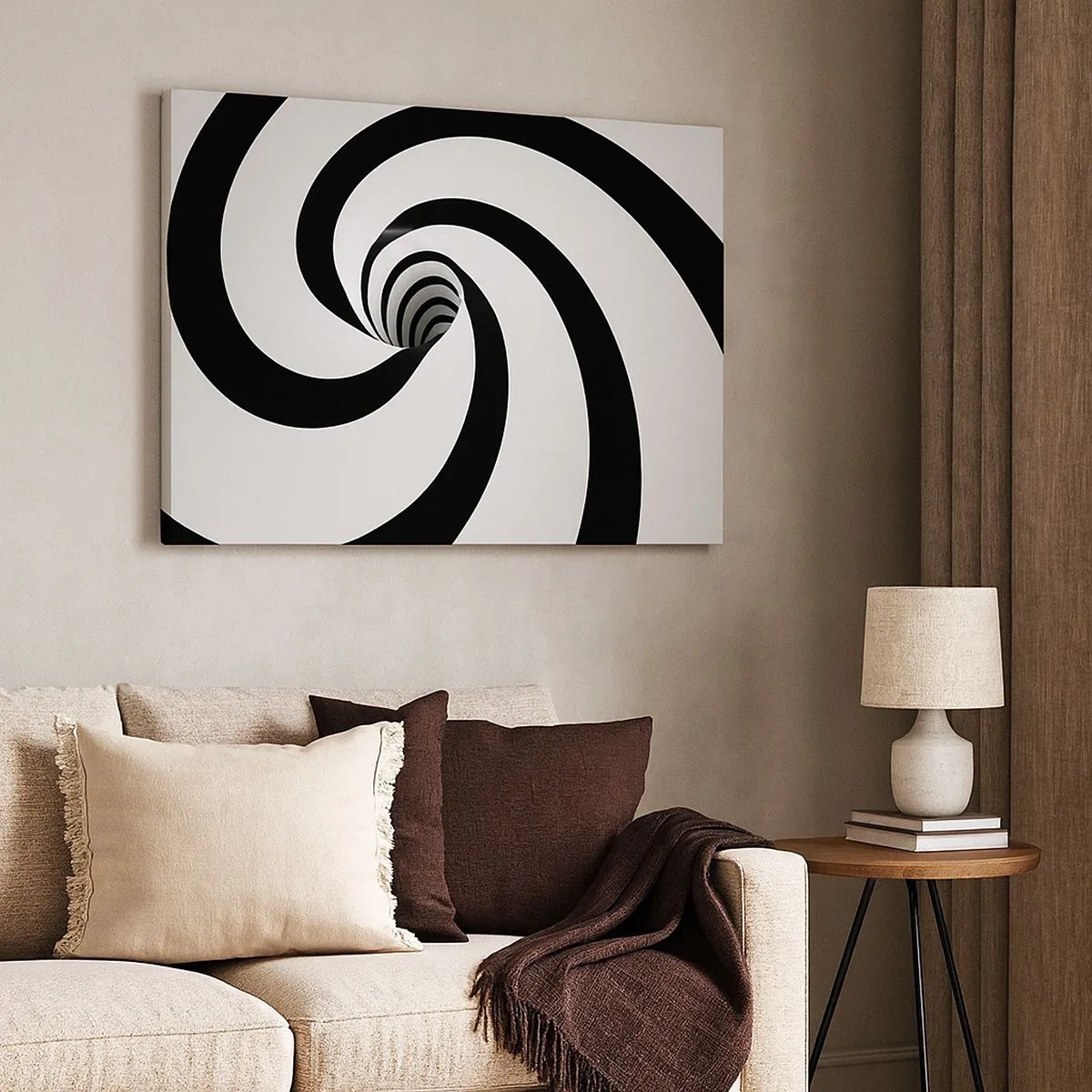 Quadro su tela - Stampe su Tela - Spirale astratta in bianco e nero con effetto vortice - 70x50cm - Lasciarsi andare al vortice? - Decorazione murale moderna per soggiorno e camera da letto ARTTOR