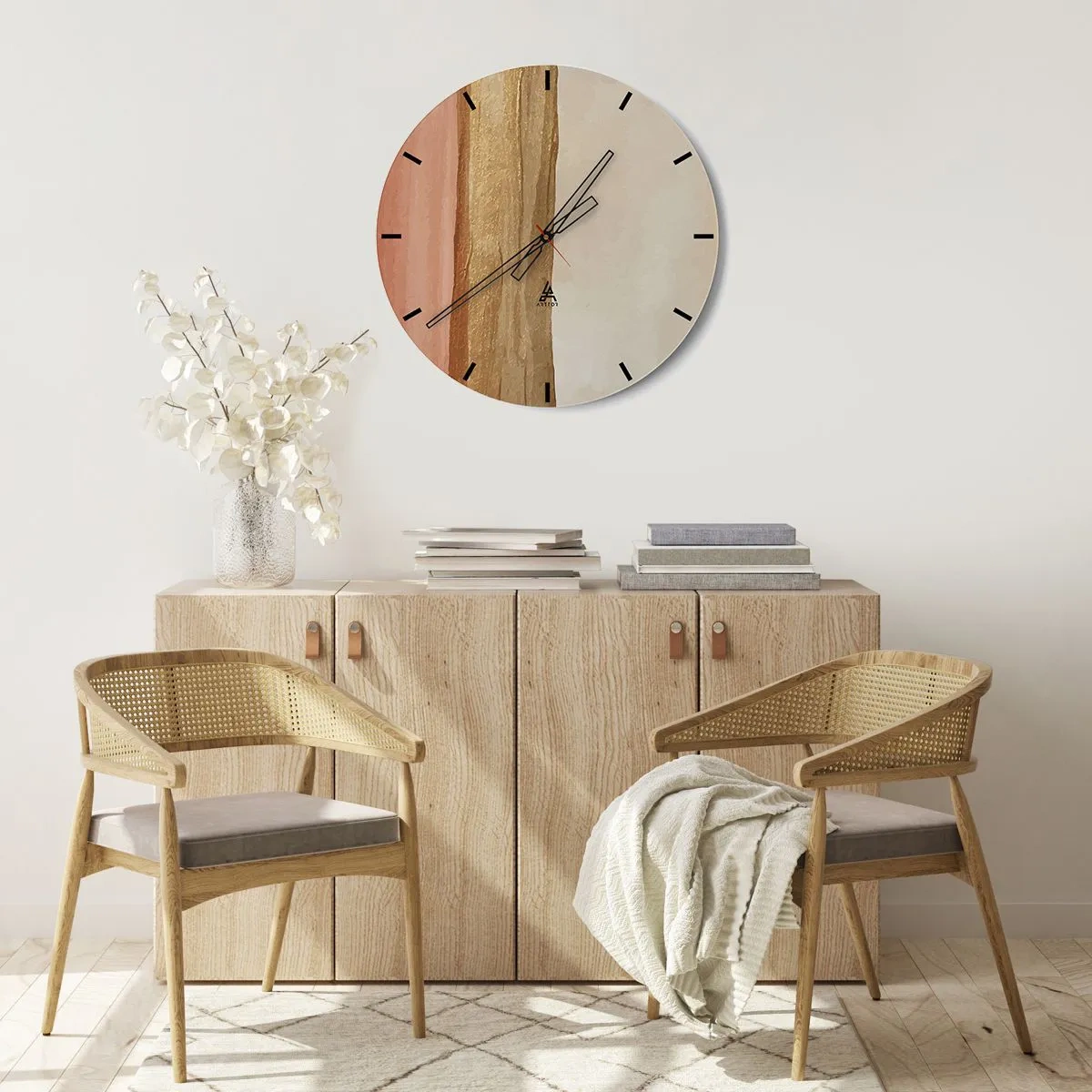 Orologio da parete - Orologio in Vetro - Righe verticali nei toni del beige, del legno e della terracotta - 30x30cm - Composizione verticale - Decorazione murale moderna per soggiorno, cucina e camera da letto ARTTOR