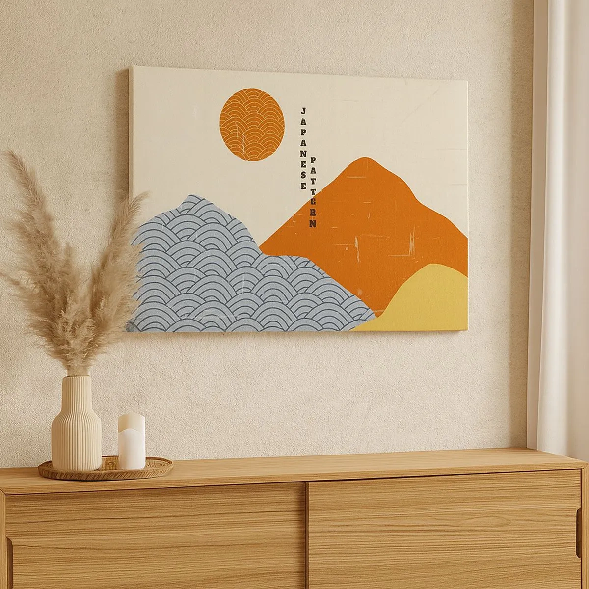 Quadro su tela - Stampe su Tela - Motivi giapponesi con montagne, sole e stile minimalista - 70x50cm - Spirito giapponese - Decorazione murale moderna per soggiorno e camera da letto ARTTOR