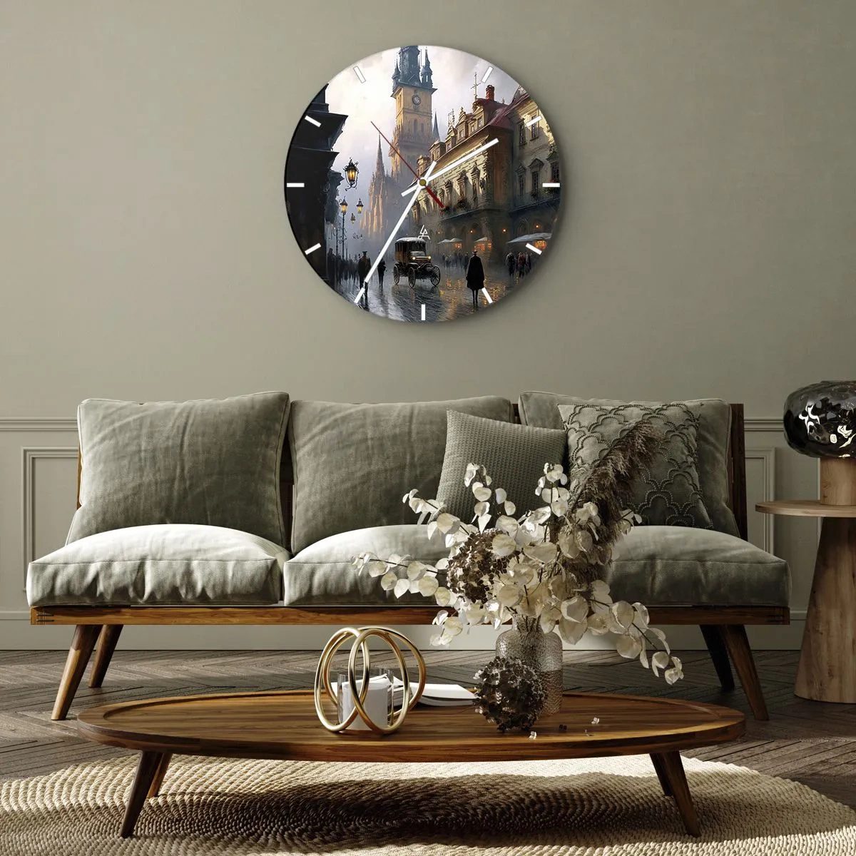 Orologio da parete - Orologio in Vetro - Passeggiata serale nel centro storico della città - 30x30cm - Il fascino delle sere di Praga - Decorazione murale moderna per soggiorno, cucina e camera da letto ARTTOR