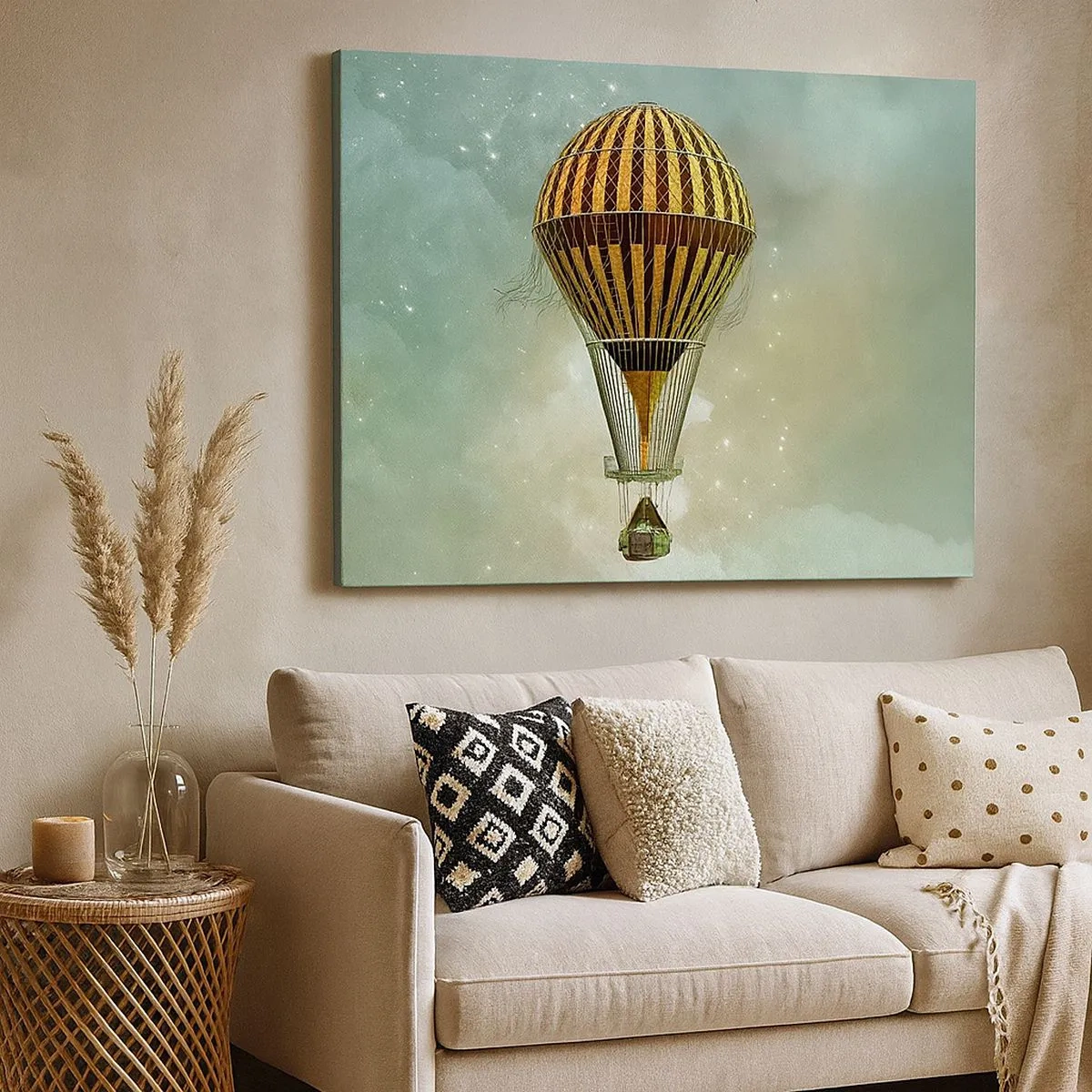 Quadro su tela - Stampe su Tela - Una mongolfiera che fluttua tra le nuvole - 70x50cm - I voli dei pionieri - Decorazione murale moderna per soggiorno e camera da letto ARTTOR