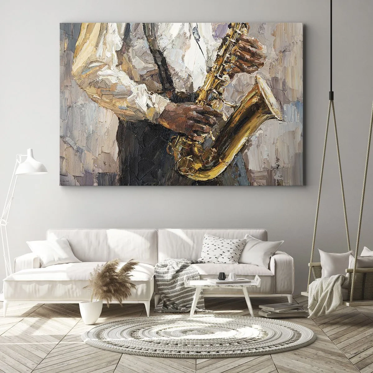 Quadro su tela - Stampe su Tela - Un musicista che suona il sassofono in uno stile artistico - 70x50cm - Tempo di assolo - Decorazione murale moderna per soggiorno e camera da letto ARTTOR