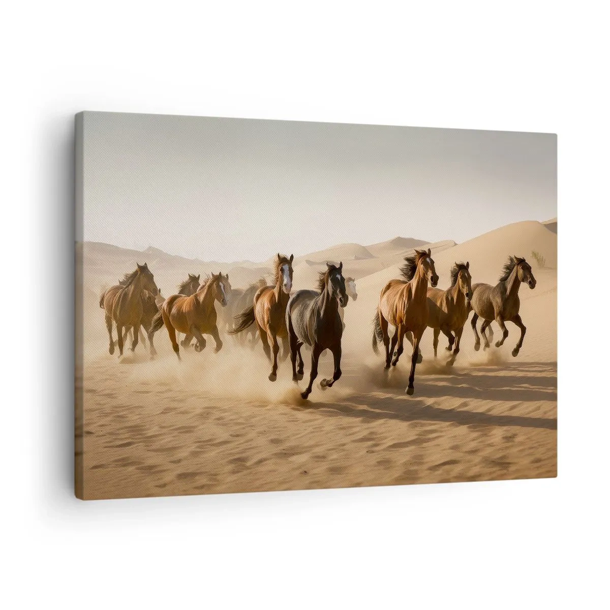 Quadro su tela - Stampe su Tela - Cavalli al galoppo sullo sfondo del deserto - 70x50cm - Liberi come il vento - Decorazione murale moderna per soggiorno e camera da letto ARTTOR