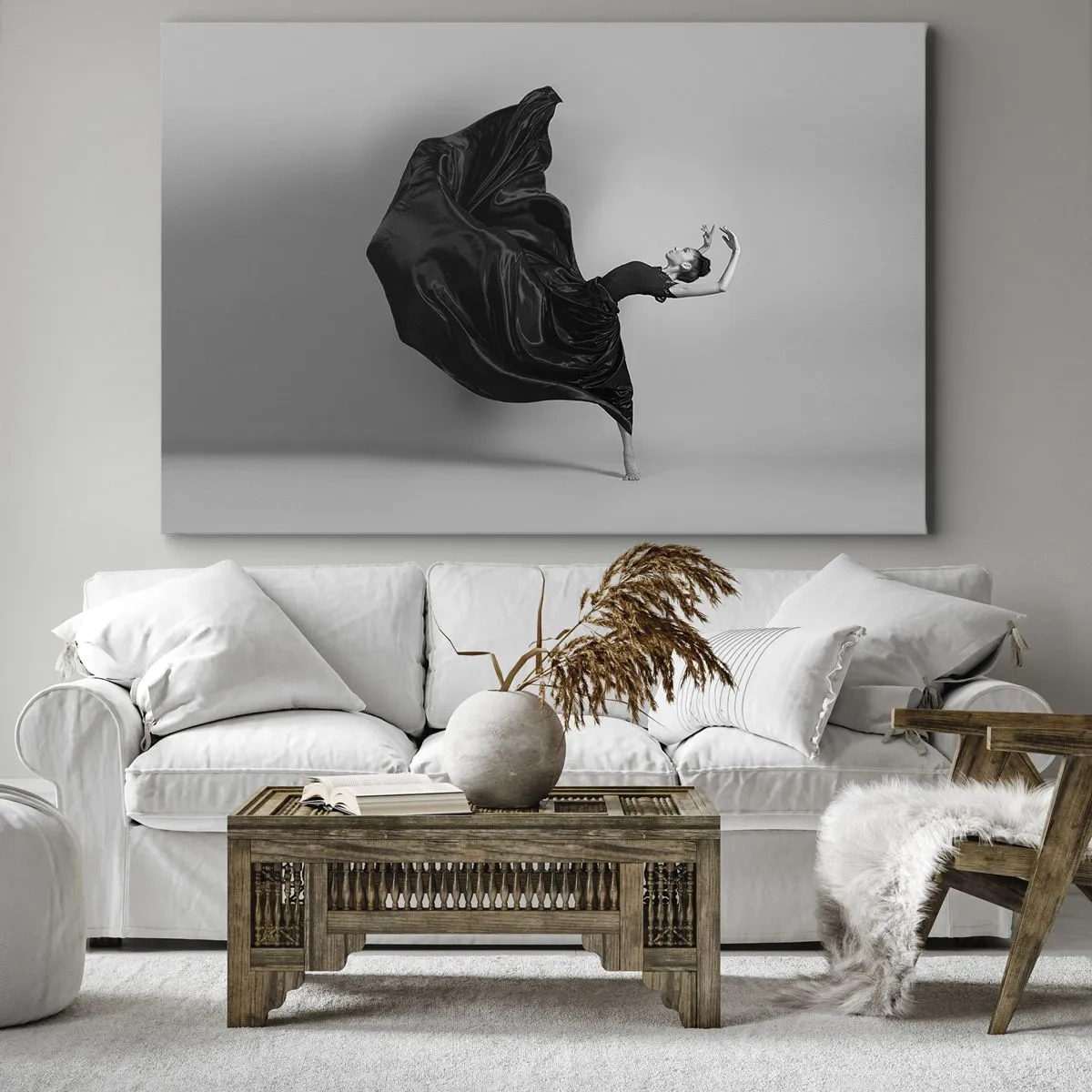 Quadro su tela - Stampe su Tela - Un'elegante ballerina in abito nero in movimento - 70x50cm - Musica alata - Decorazione murale moderna per soggiorno e camera da letto ARTTOR
