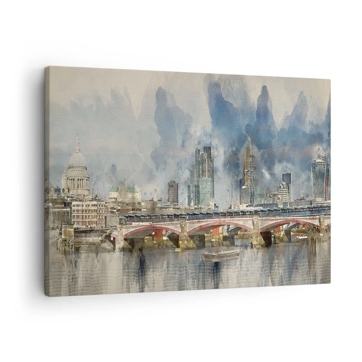 Quadro su tela - Stampe su Tela - Vista ad acquerello del ponte e dello skyline della città - 70x50cm - Londra in tutta la sua bellezza - Decorazione murale moderna per soggiorno e camera da letto ARTTOR