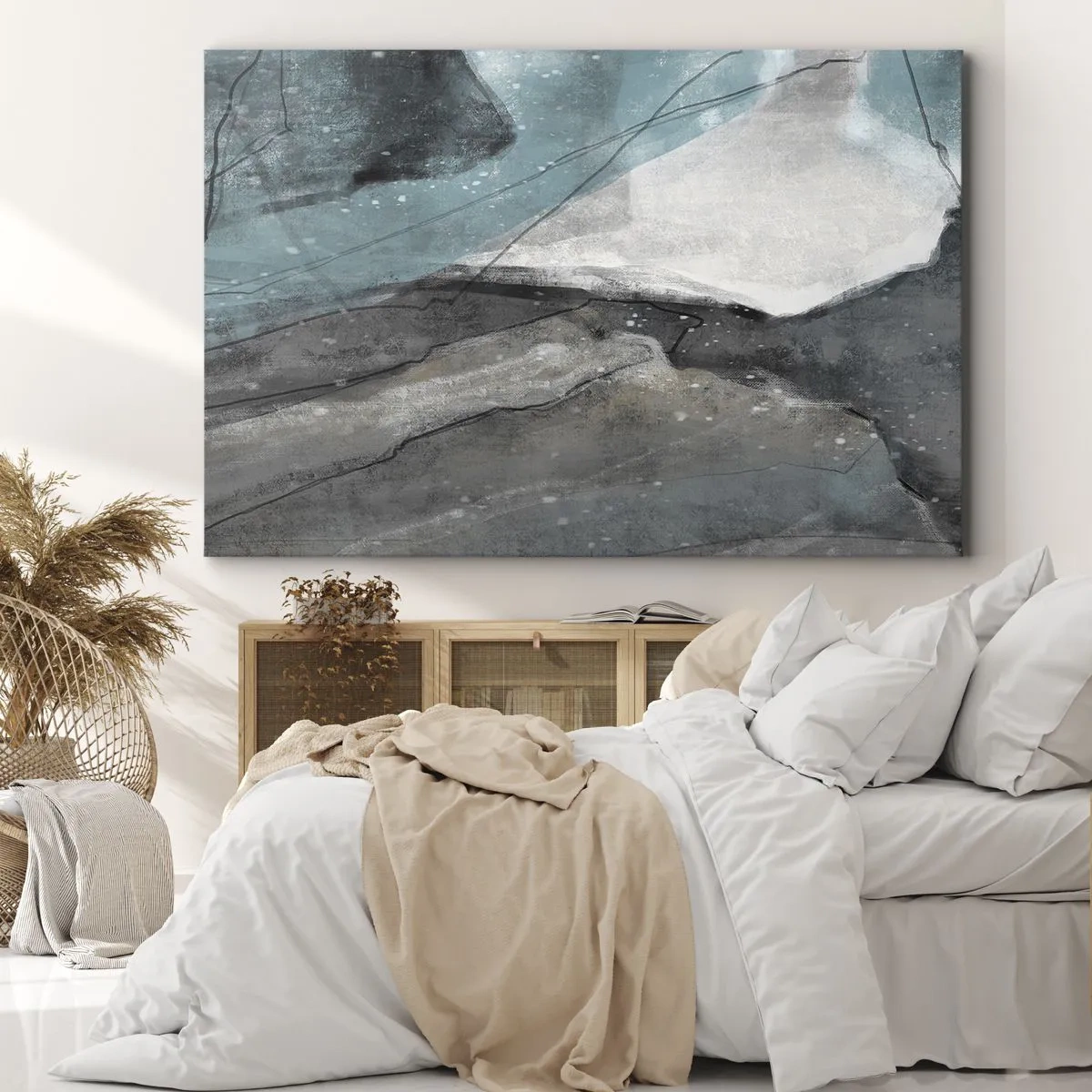 Quadro su tela - Stampe su Tela - Composizione astratta nei toni del grigio e del blu - 70x50cm - Astrazione: rocce e ghiaccio - Decorazione murale moderna per soggiorno e camera da letto ARTTOR