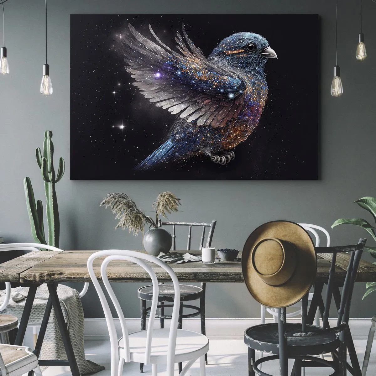 Quadro su tela - Stampe su Tela - Un passero in stile spaziale con una lucentezza diamantata - 70x50cm - Passero di diamante - Decorazione murale moderna per soggiorno e camera da letto ARTTOR