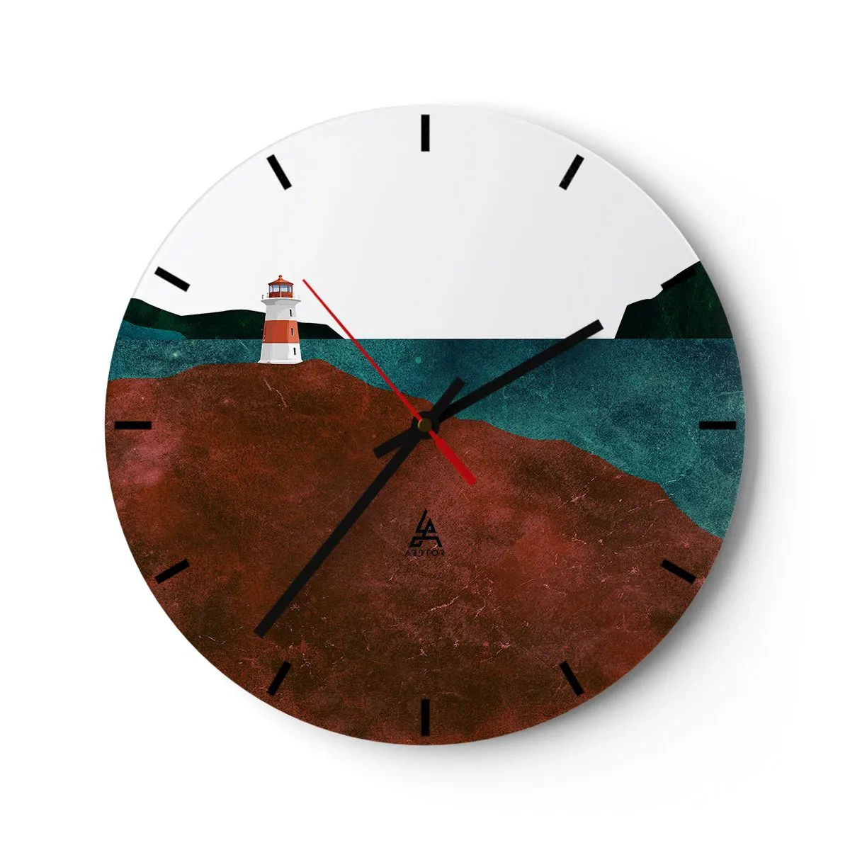 Orologio da parete - Orologio in Vetro - Un faro su una collina vicino a una costa tranquilla - 30x30cm - Contemplando il mare - Decorazione murale moderna per soggiorno, cucina e camera da letto ARTTOR