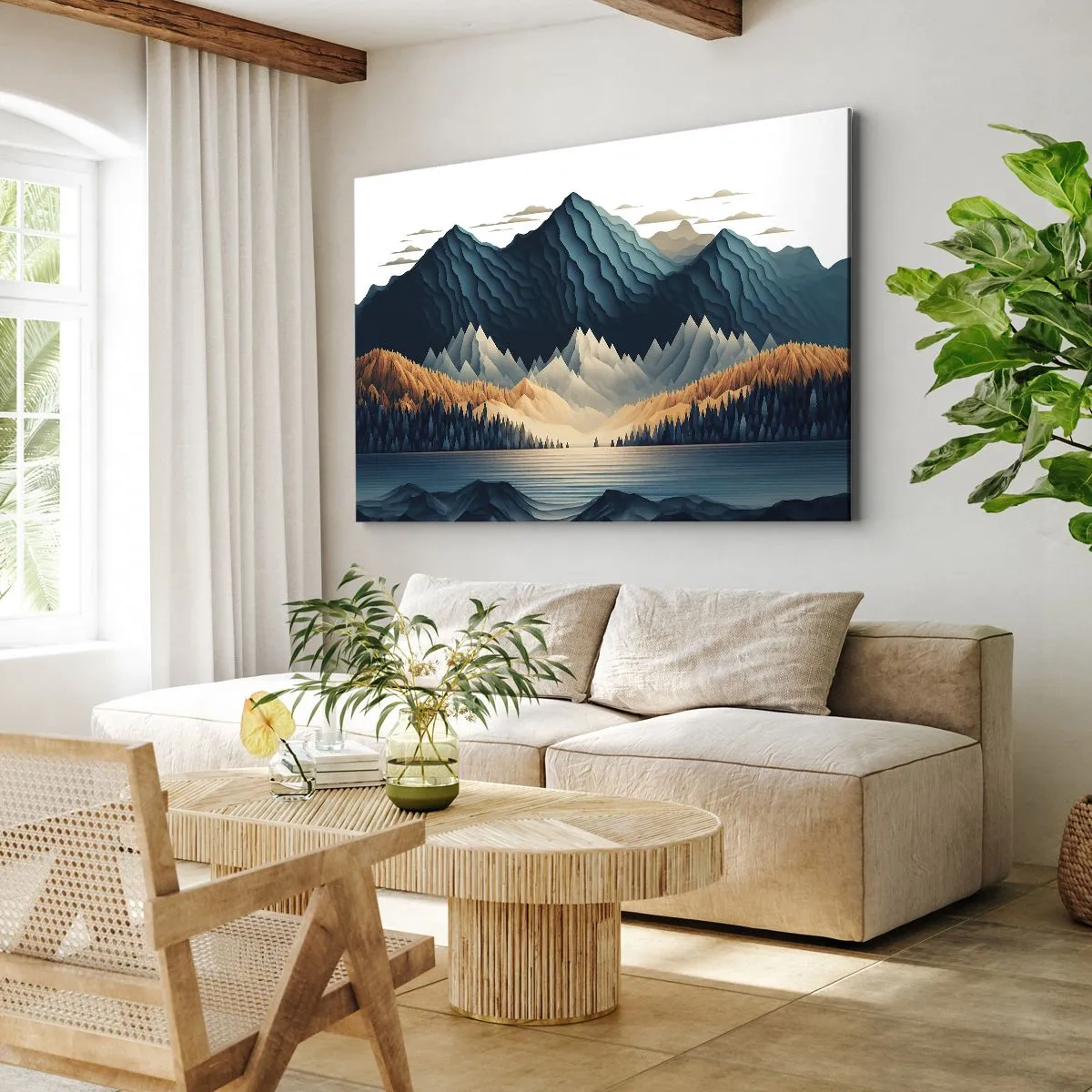Quadro su tela - Stampe su Tela - Montagne pittoresche sul lago al tramonto - 70x50cm - Perfetto paesaggio montano - Decorazione murale moderna per soggiorno e camera da letto ARTTOR