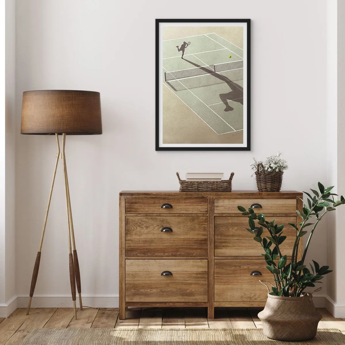 Poster in cornice nera - Un tennista in servizio in campo - 50x70cm - Sconfiggere se stesso - Decorazione murale moderna per soggiorno e camera da letto ARTTOR