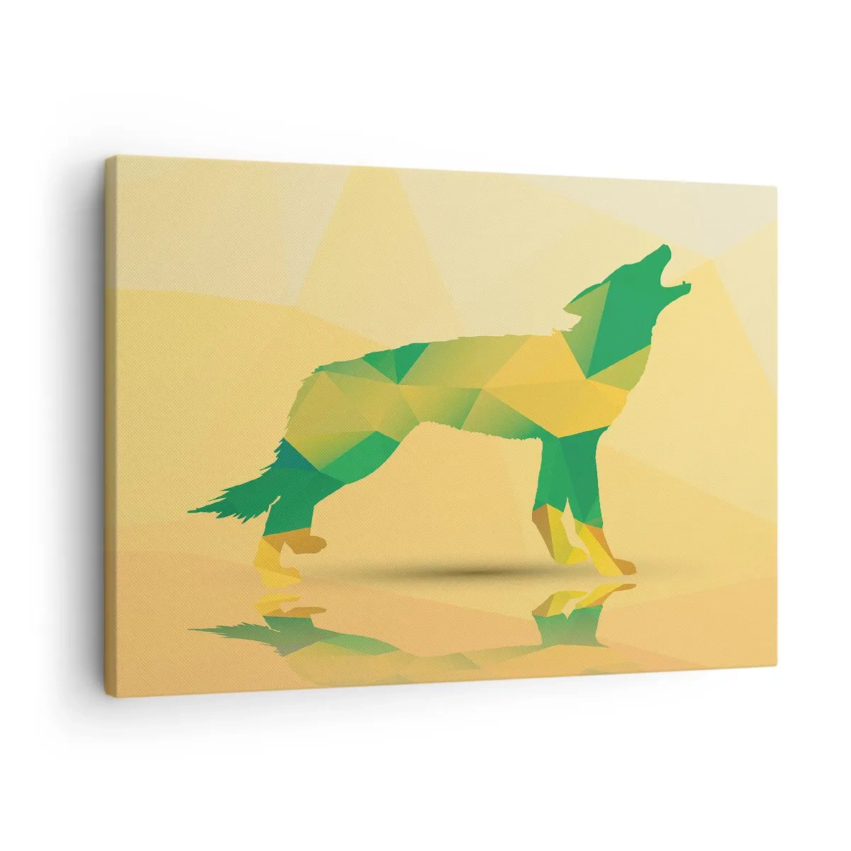 Quadro su tela - Stampe su Tela - Silhouette geometrica di lupo in tonalità verde e giallo - 70x50cm - Il lupo solitario - Decorazione murale moderna per soggiorno e camera da letto ARTTOR