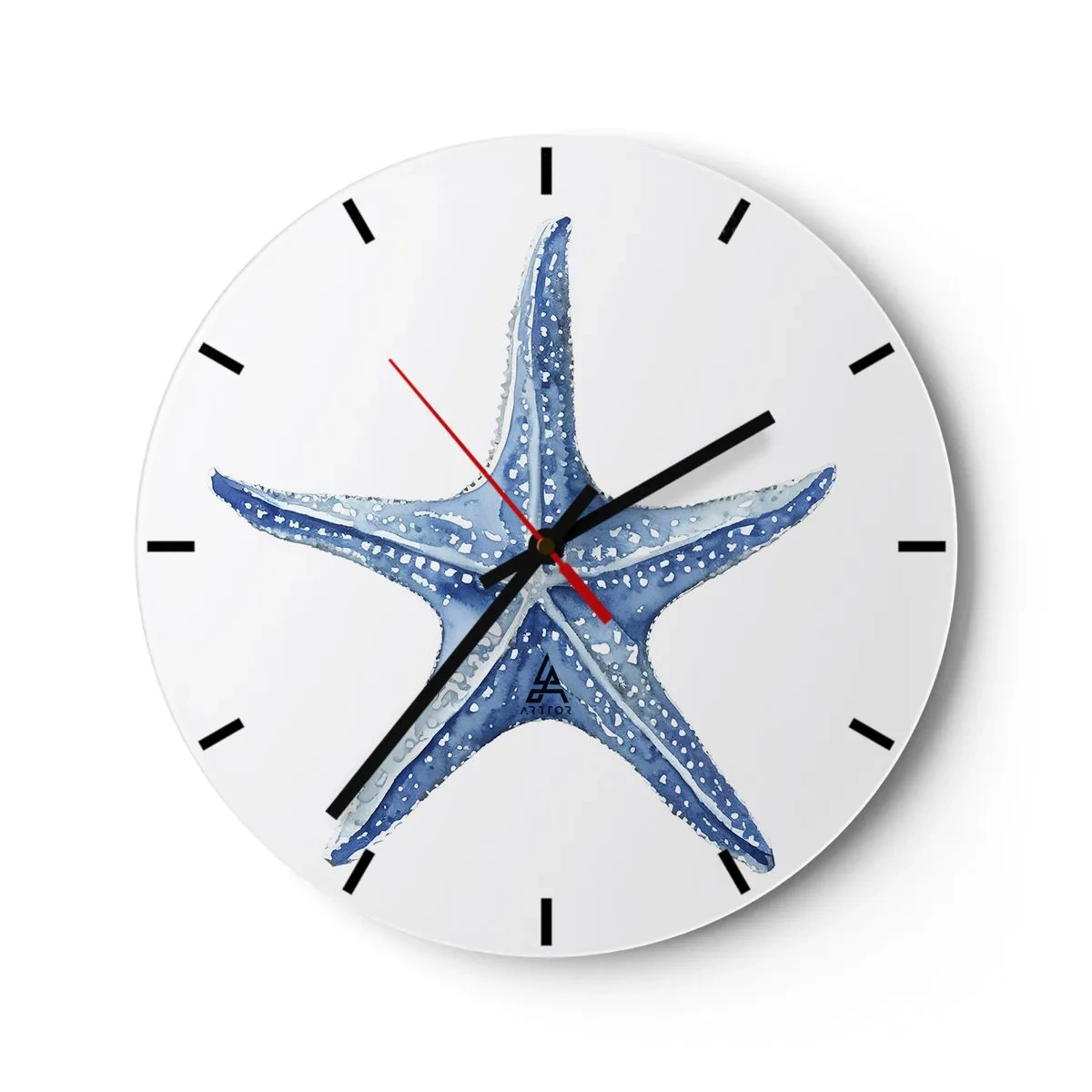 Orologio da parete - Orologio in Vetro - Stella marina blu su sfondo bianco in stile acquerello - 30x30cm - Stella marina - Decorazione murale moderna per soggiorno, cucina e camera da letto ARTTOR