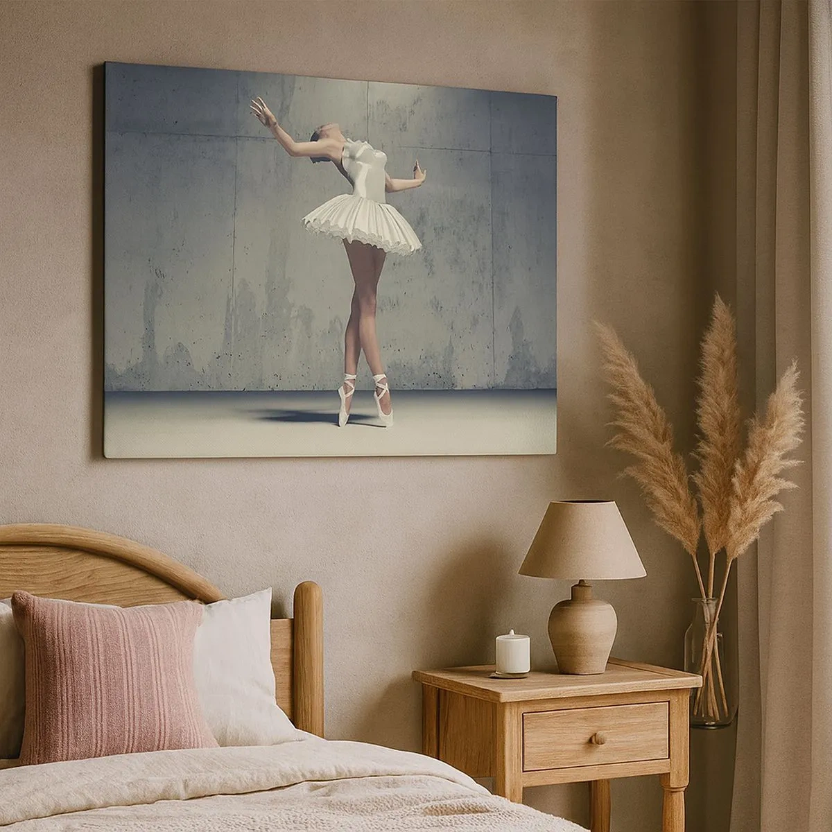 Quadro su tela - Stampe su Tela - Una ballerina in abito bianco contro un muro grezzo. - 70x50cm - Leggero come un uccello - Decorazione murale moderna per soggiorno e camera da letto ARTTOR