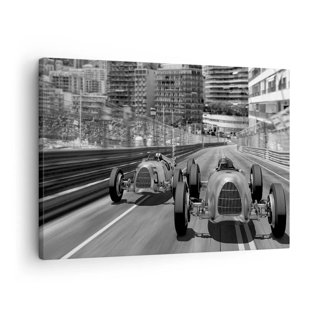 Quadro su tela - Stampe su Tela - Scena di gara automobilistica retrò monocromatica - 70x50cm - Tanto tempo fa a Montecarlo - Decorazione murale moderna per soggiorno e camera da letto ARTTOR