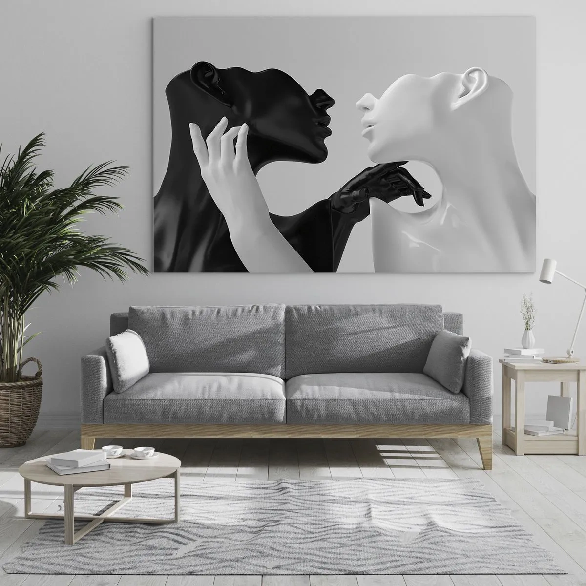 Quadro su vetro - Figure in bianco e nero in primo piano sensuale - 70x50cm - Desiderio - attrazione - Decorazione murale moderna per soggiorno e camera da letto ARTTOR