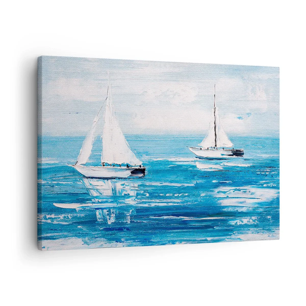 Quadro su tela - Stampe su Tela - Yacht sul mare blu in stile artistico - 70x50cm - Con un amico al fianco - Decorazione murale moderna per soggiorno e camera da letto ARTTOR
