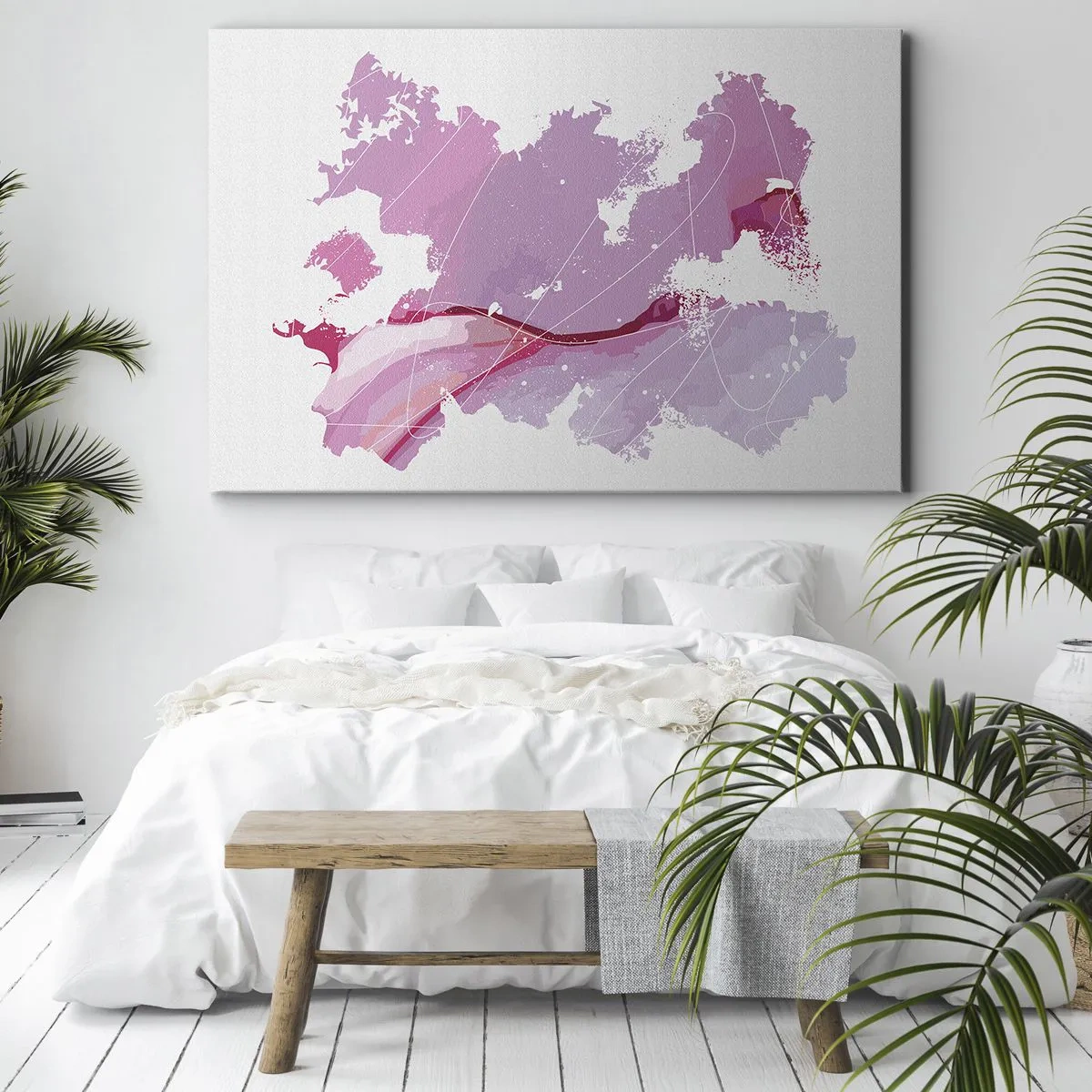 Quadro su tela - Stampe su Tela - Mappa del mondo astratta nei toni del rosa - 70x50cm - Mappa del mondo rosa - Decorazione murale moderna per soggiorno e camera da letto ARTTOR