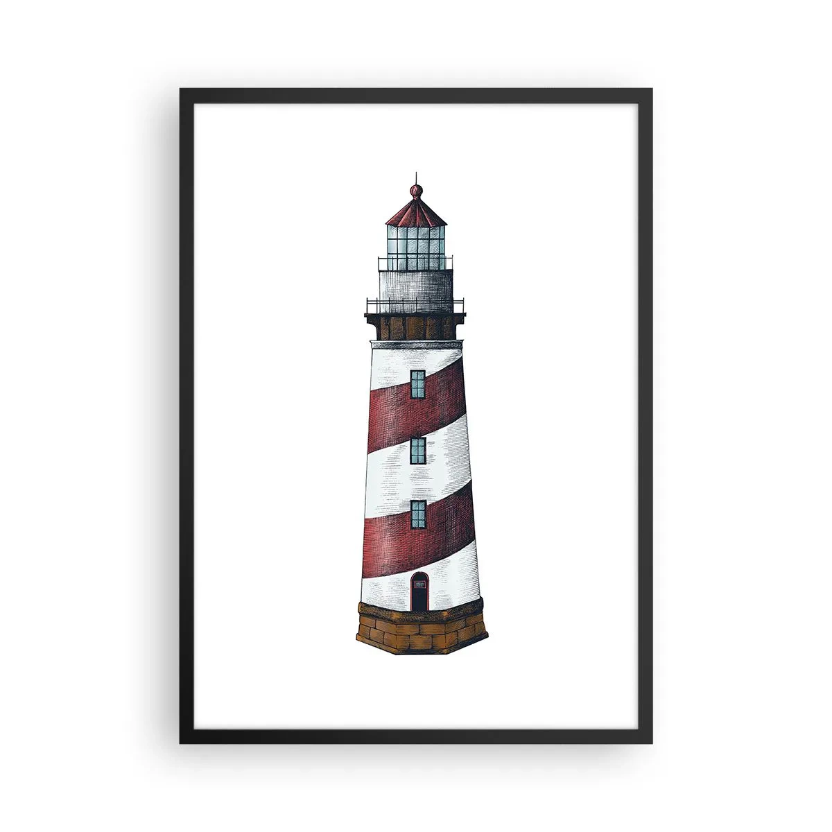 Poster in cornice nera - Illustrazione del faro in stile classico - 50x70cm - Sempre di guardia - Decorazione murale moderna per soggiorno e camera da letto ARTTOR