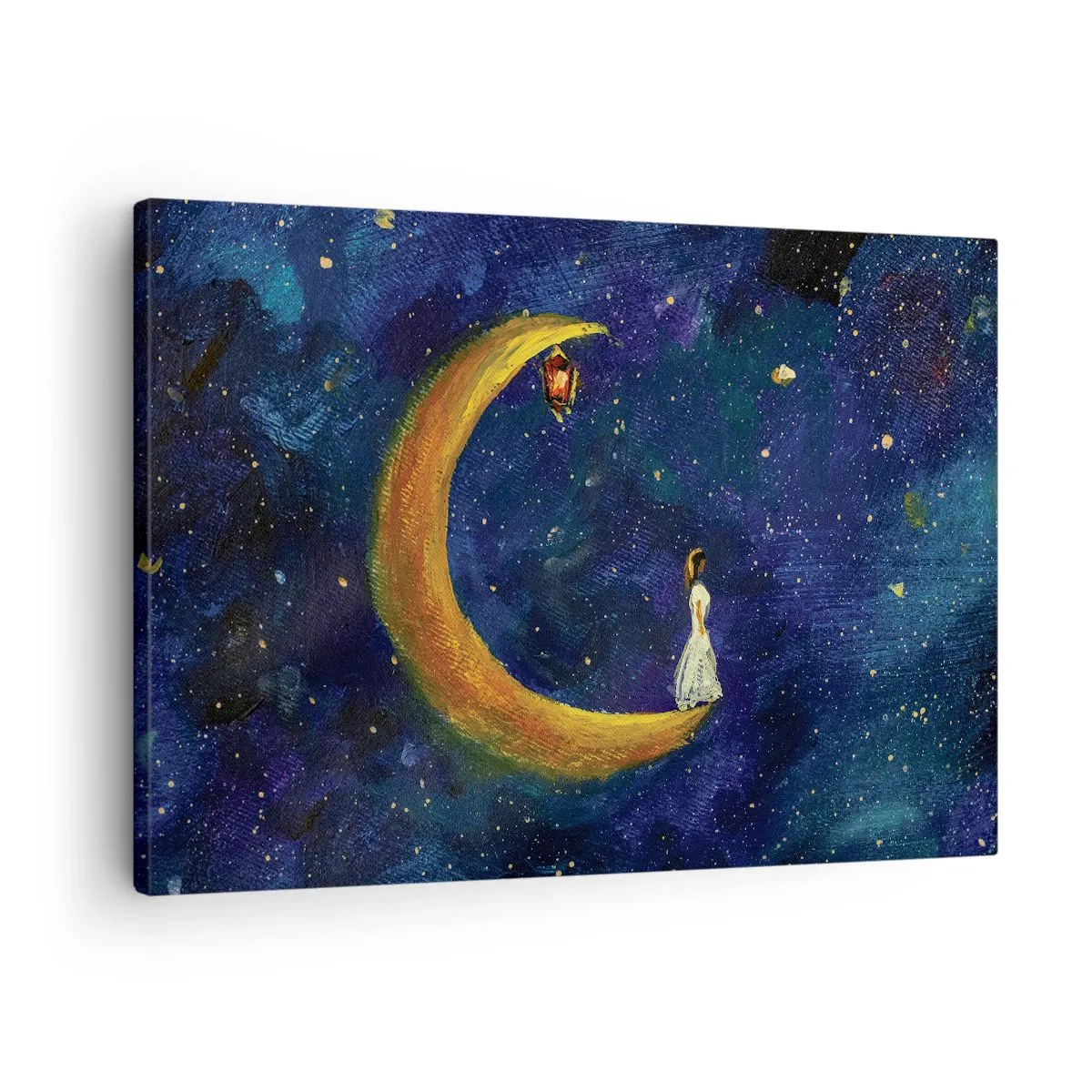 Quadro su tela - Stampe su Tela - Una ragazza in piedi sulla luna in un cielo stellato - 70x50cm - Il richiamo del mondo - Decorazione murale moderna per soggiorno e camera da letto ARTTOR
