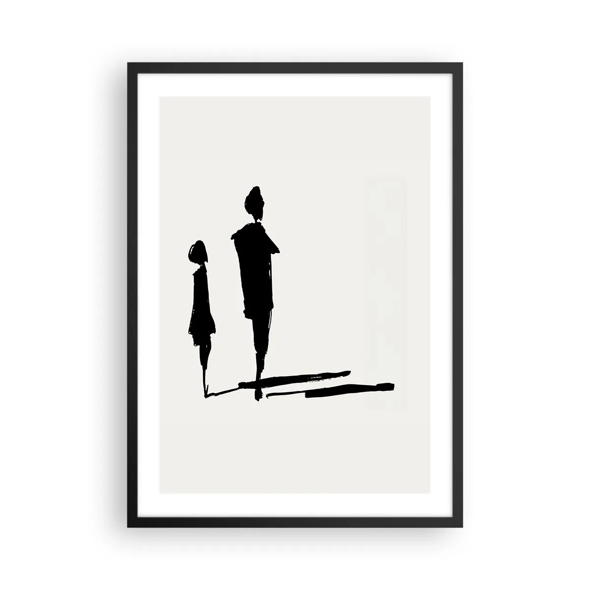 Poster in cornice nera - Silhouette di due figure in nero su sfondo chiaro - 50x70cm - Sicuramente insieme? - Decorazione murale moderna per soggiorno e camera da letto ARTTOR