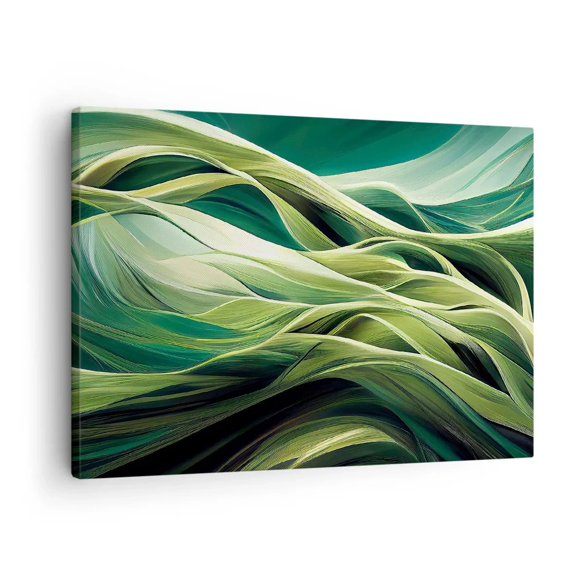 Quadro su tela - Stampe su Tela - Linee dinamiche nelle tonalità del verde - 70x50cm - Gioco astratto in verde - Decorazione murale moderna per soggiorno e camera da letto ARTTOR