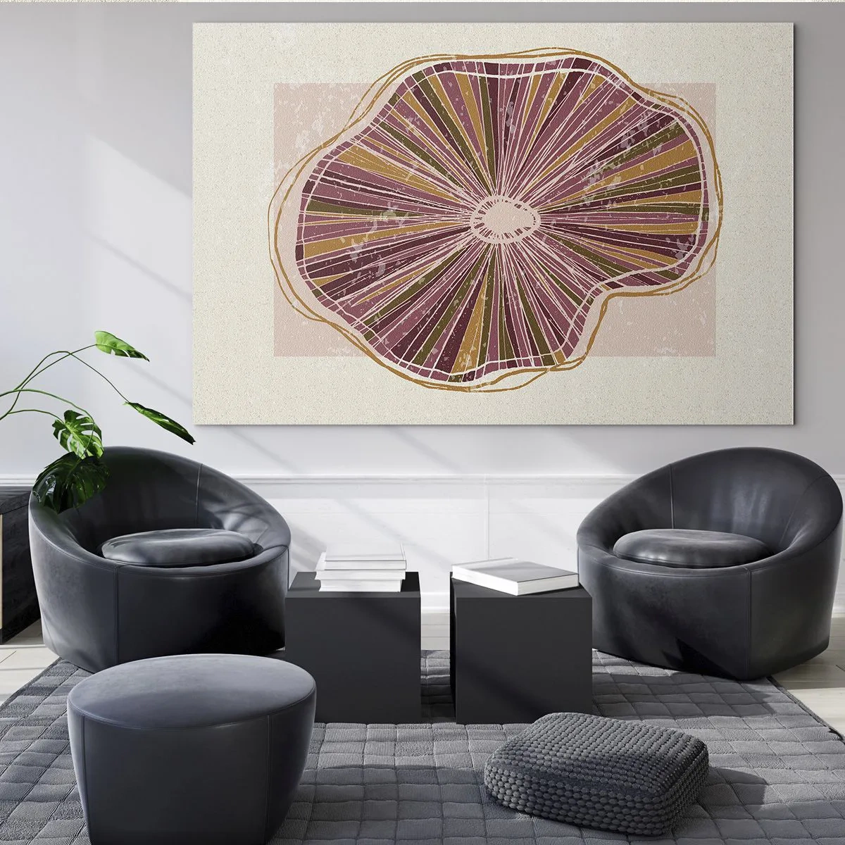 Quadro su vetro - Una forma organica radiosa nelle tonalità del rosa e del marrone - 70x50cm - Astrazione raggiante - Decorazione murale moderna per soggiorno e camera da letto ARTTOR