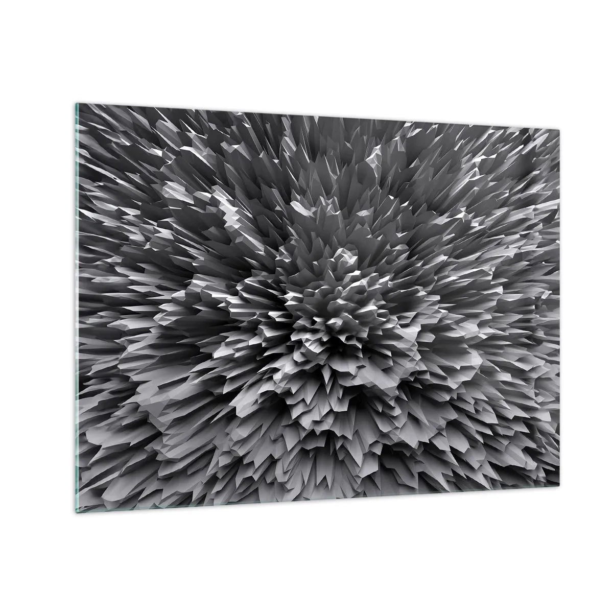 Quadro su vetro - Struttura 3D astratta in bianco e nero con bordi netti - 70x50cm - Spigolosità massima - Decorazione murale moderna per soggiorno e camera da letto ARTTOR