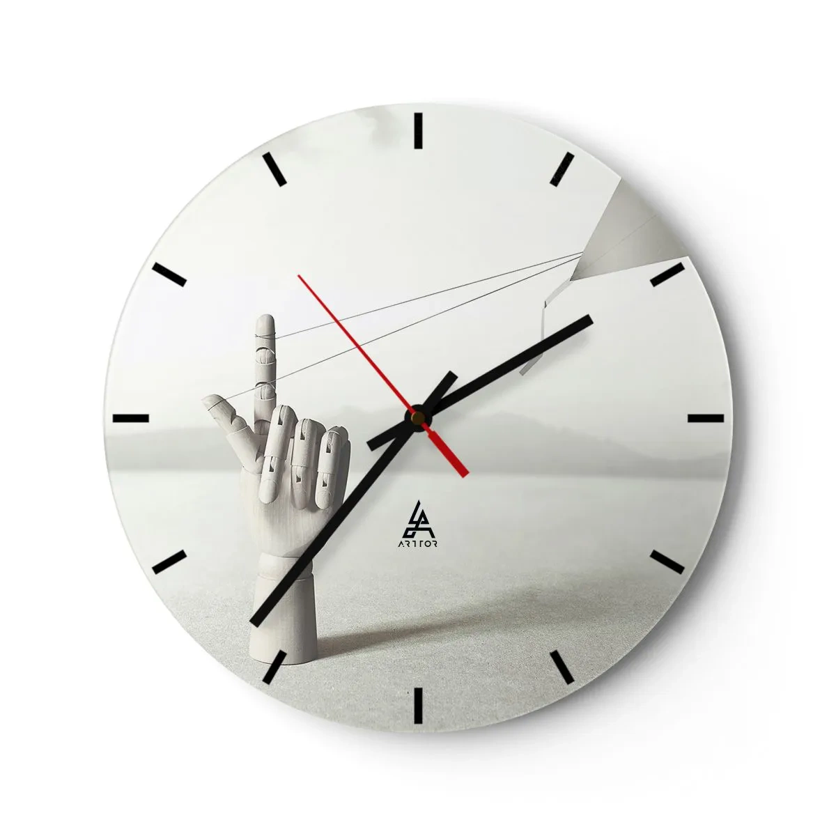 Orologio da parete - Orologio in Vetro - Una mano di legno che tende delle corde in un paesaggio surreale. - 30x30cm - Prova di forza - Decorazione murale moderna per soggiorno, cucina e camera da letto ARTTOR