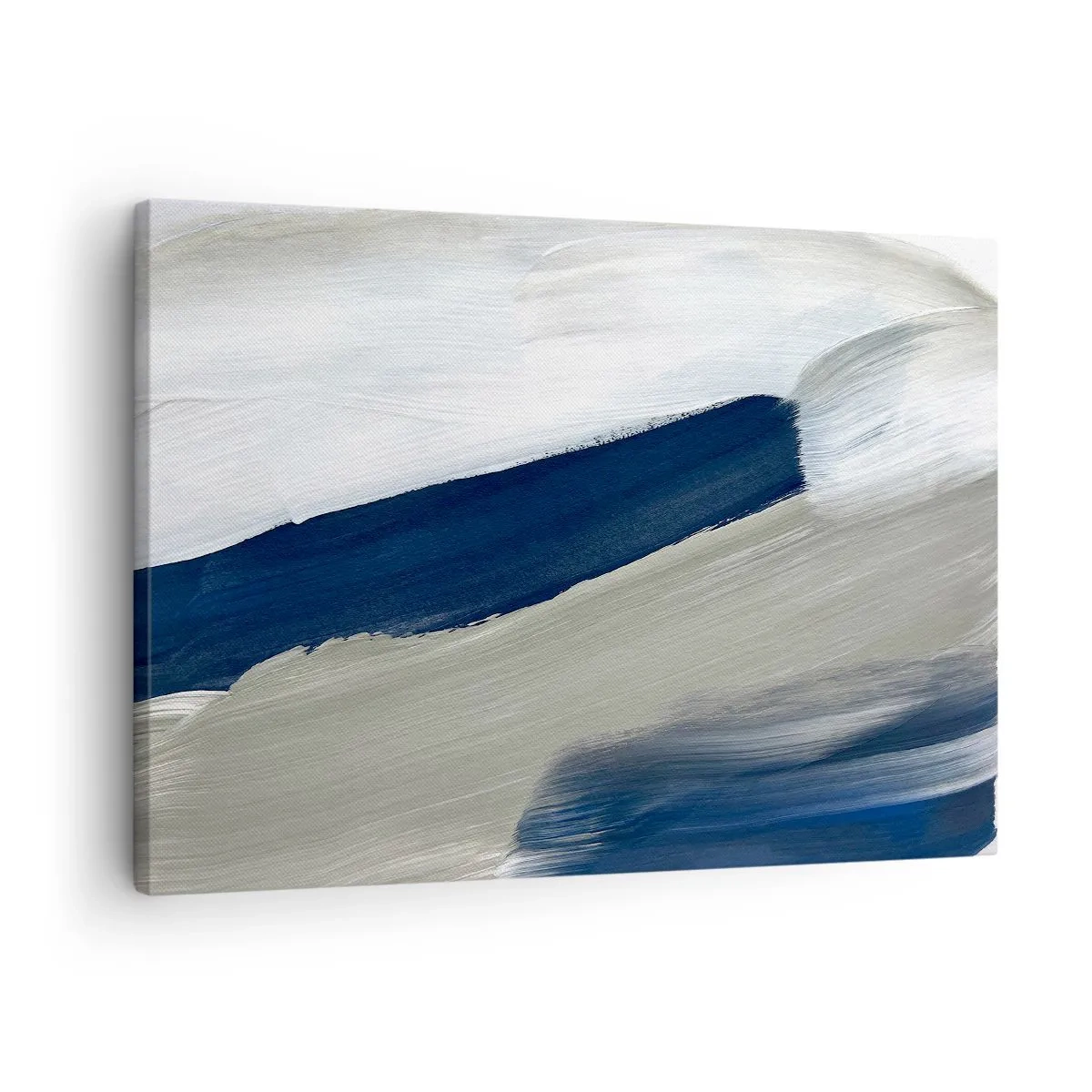 Quadro su tela - Stampe su Tela - Pennellate astratte in tonalità di blu e grigio - 70x50cm - Incontro con il bianco - Decorazione murale moderna per soggiorno e camera da letto ARTTOR