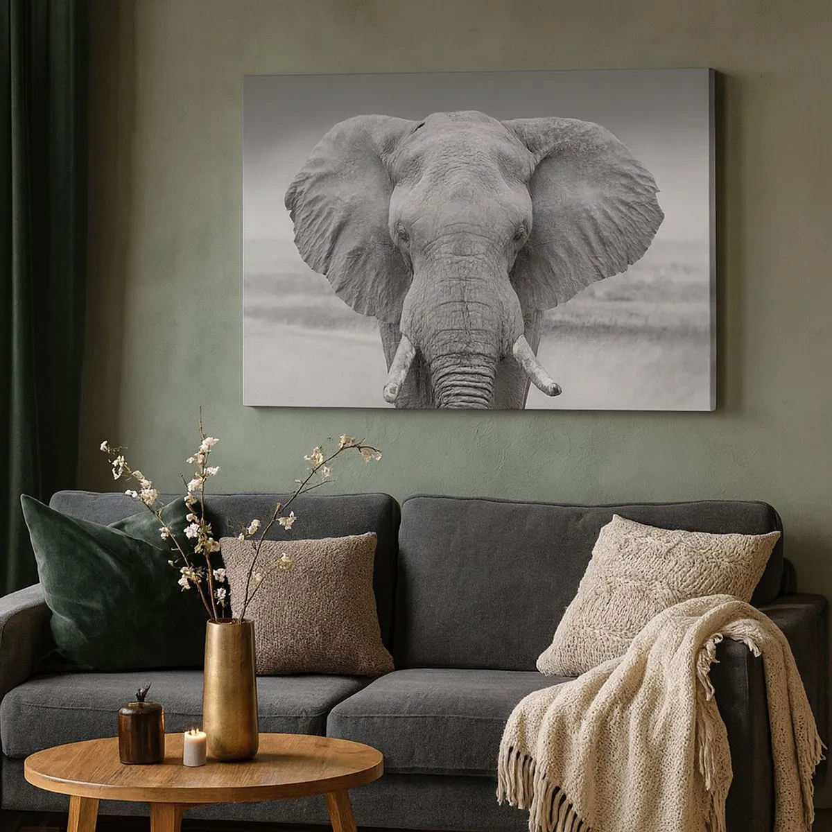 Quadro su tela - Stampe su Tela - Ritratto di un elefante in bianco e nero - 70x50cm - Benvenuti nel mio mondo - Decorazione murale moderna per soggiorno e camera da letto ARTTOR