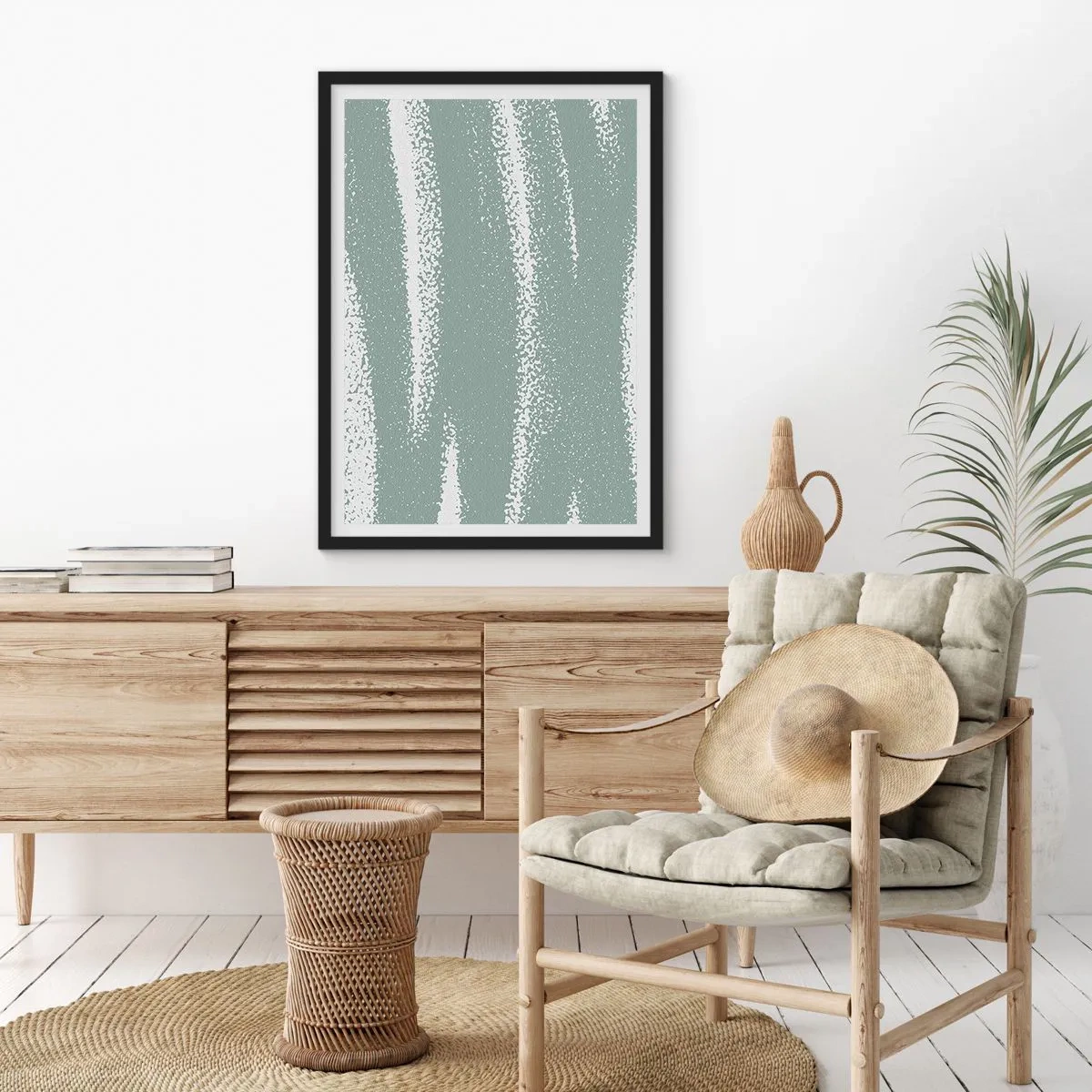 Poster in cornice nera - Una composizione minimalista nei toni del verde e del bianco - 50x70cm - Astrazione in clima invernale - Decorazione murale moderna per soggiorno e camera da letto ARTTOR