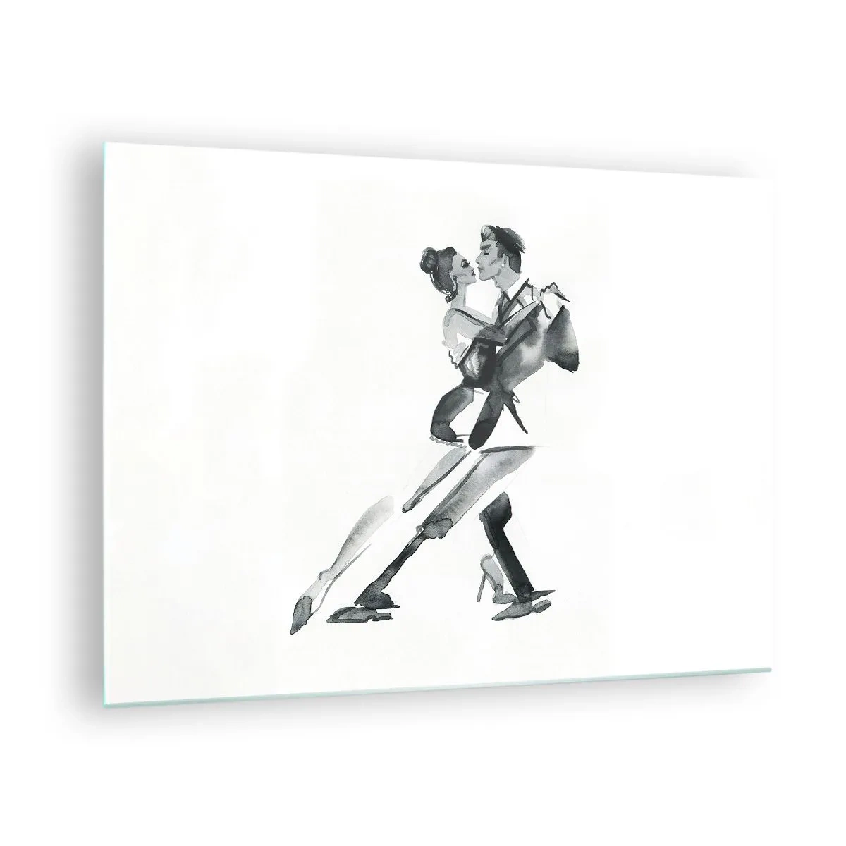 Quadro su vetro - Una coppia che balla il tango in acquerello bianco e nero - 70x50cm - In un unico ritmo - Decorazione murale moderna per soggiorno e camera da letto ARTTOR