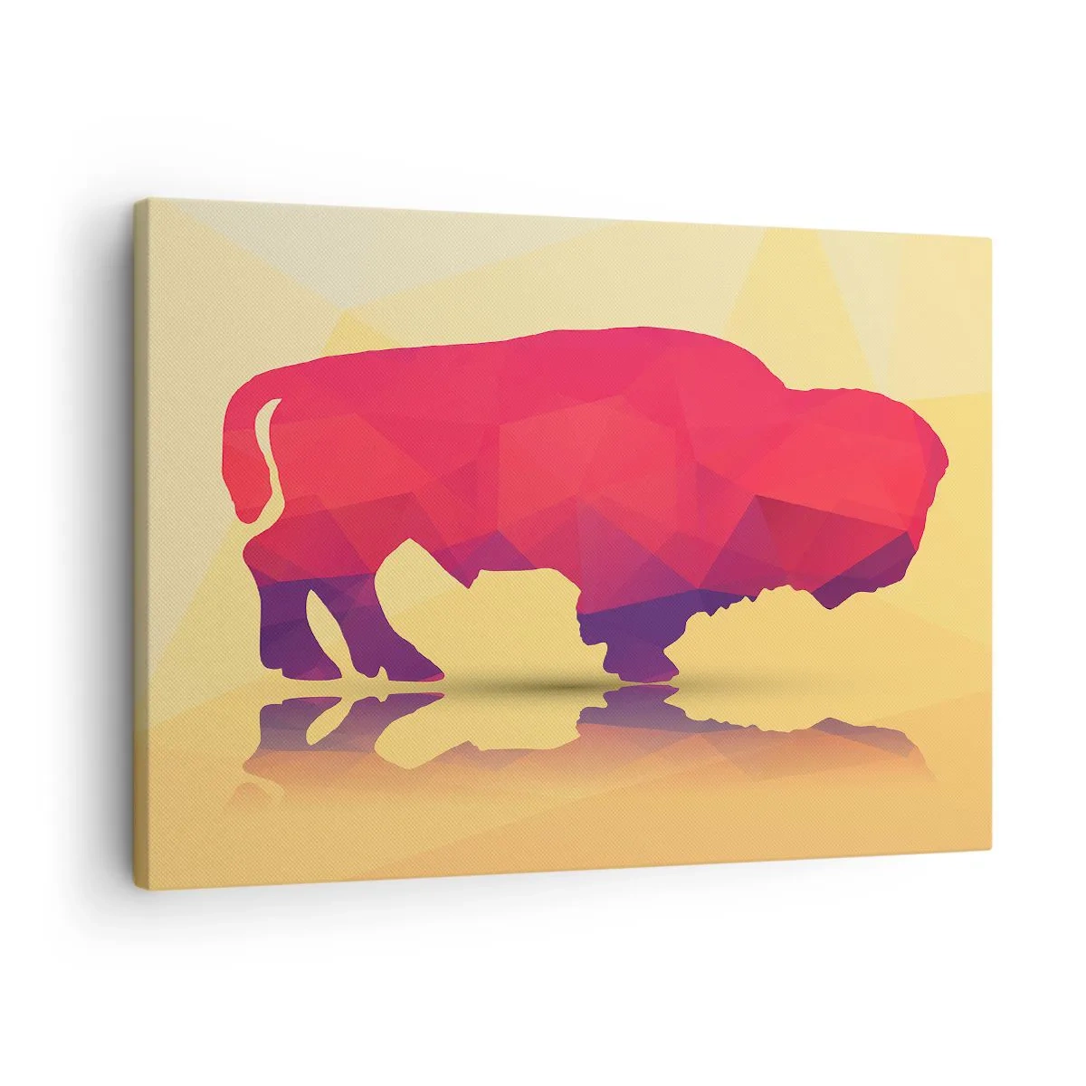 Quadro su tela - Stampe su Tela - Silhouette geometrica di un bisonte nei toni del rosso e del viola - 70x50cm - La forza del bisonte amaranto - Decorazione murale moderna per soggiorno e camera da letto ARTTOR