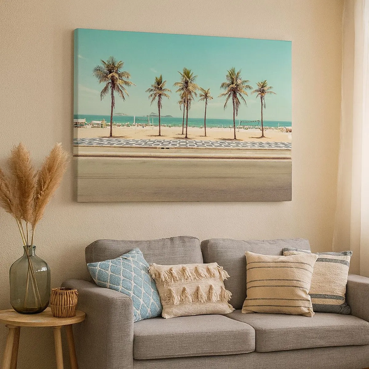 Quadro su tela - Stampe su Tela - Palme sulla spiaggia con vista sul mare e sul cielo azzurro - 70x50cm - A guardia della spiaggia - Decorazione murale moderna per soggiorno e camera da letto ARTTOR