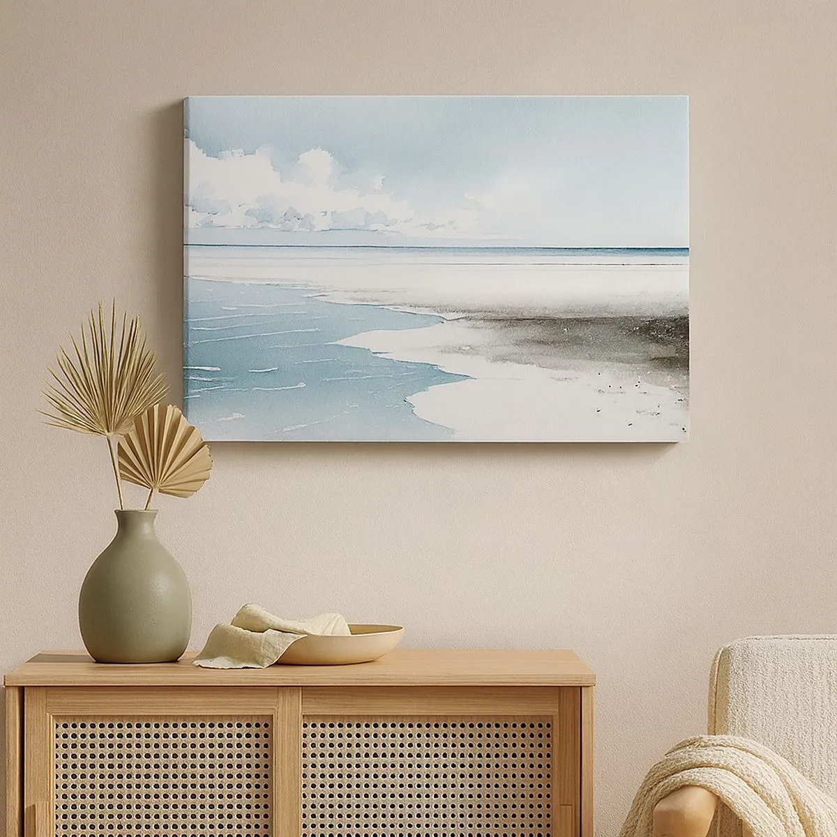 Quadro su tela - Stampe su Tela - Un mare calmo e una spiaggia dalle tonalità chiare di blu - 70x50cm - Marea dolce - Decorazione murale moderna per soggiorno e camera da letto ARTTOR
