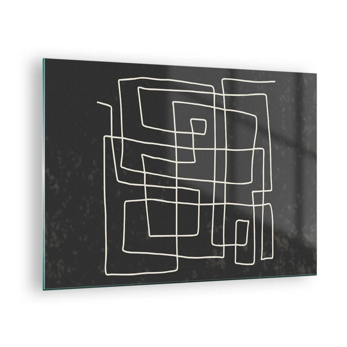 Quadro su vetro - Astrazione geometrica con linee bianche su sfondo nero - 70x50cm - Non è così semplice - Decorazione murale moderna per soggiorno e camera da letto ARTTOR