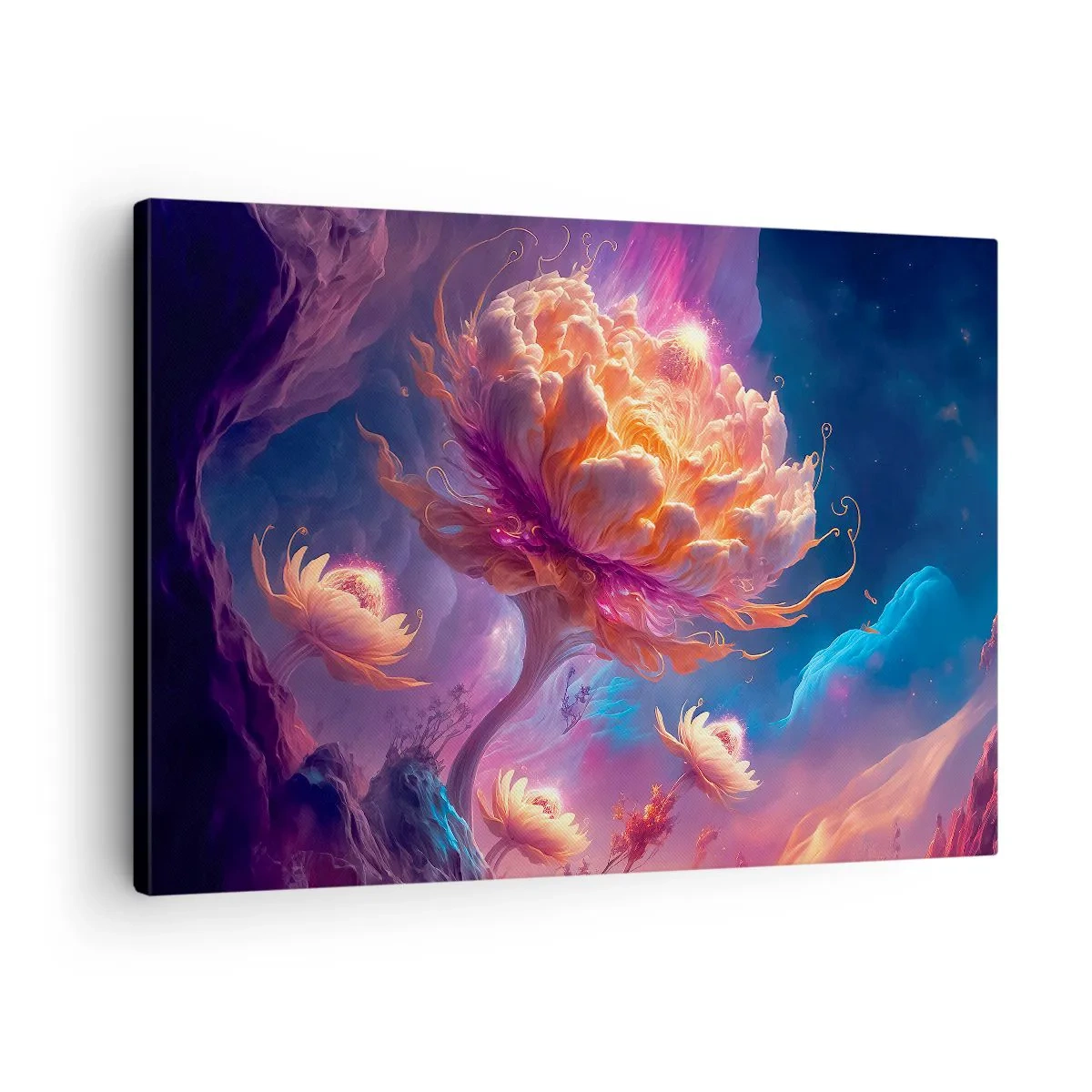 Quadro su tela - Stampe su Tela - Fiori fantastici in un paesaggio cosmico - 70x50cm - Un altro mondo - Decorazione murale moderna per soggiorno e camera da letto ARTTOR