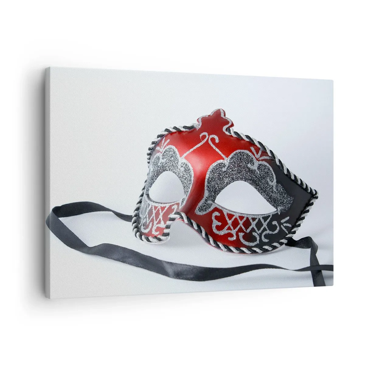Quadro su tela - Stampe su Tela - Maschera di carnevale rossa su sfondo chiaro - 70x50cm - Invito al ballo - Decorazione murale moderna per soggiorno e camera da letto ARTTOR