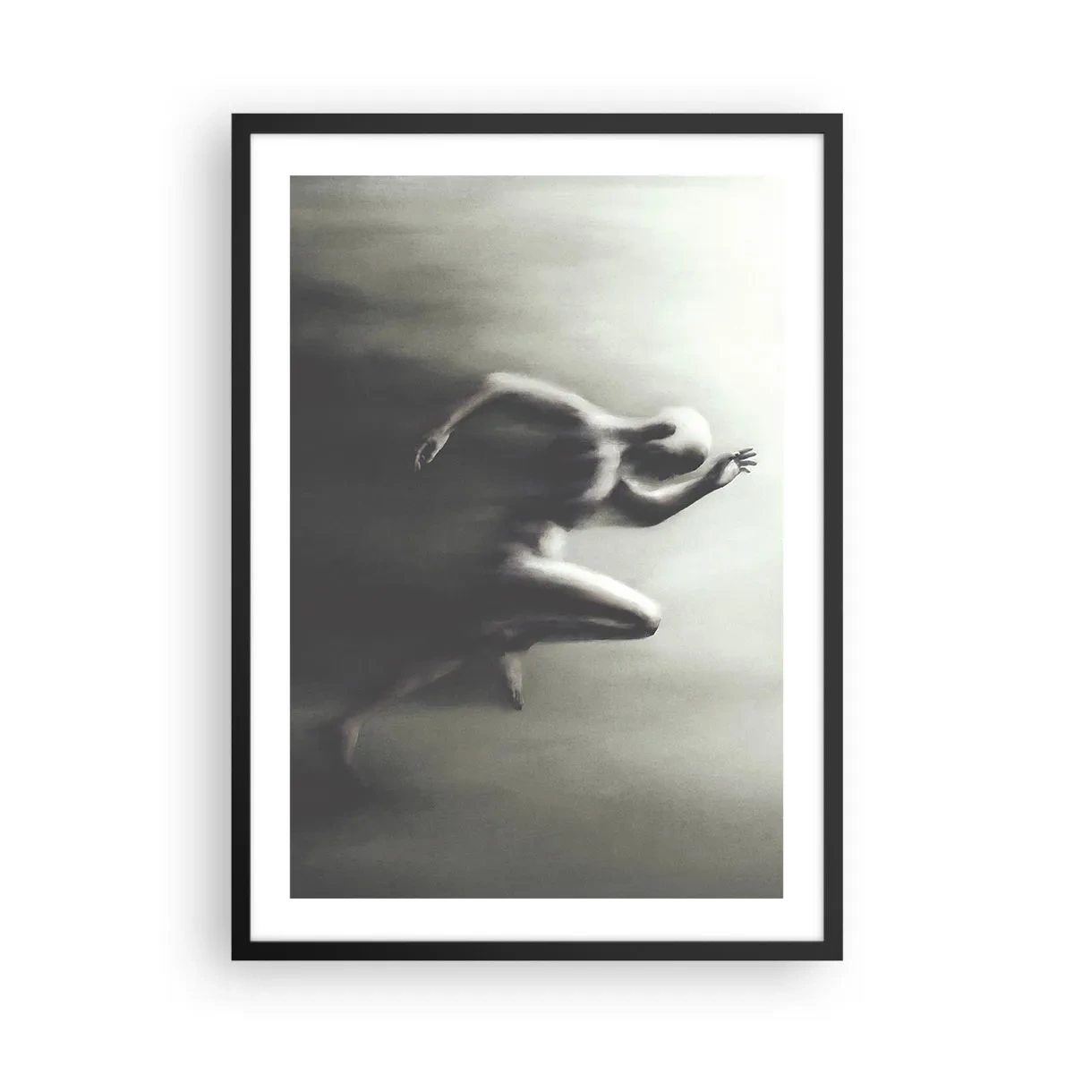 Poster in cornice nera - Una figura astratta in movimento in toni monocromatici. - 50x70cm - Inarrestabile - Decorazione murale moderna per soggiorno e camera da letto ARTTOR