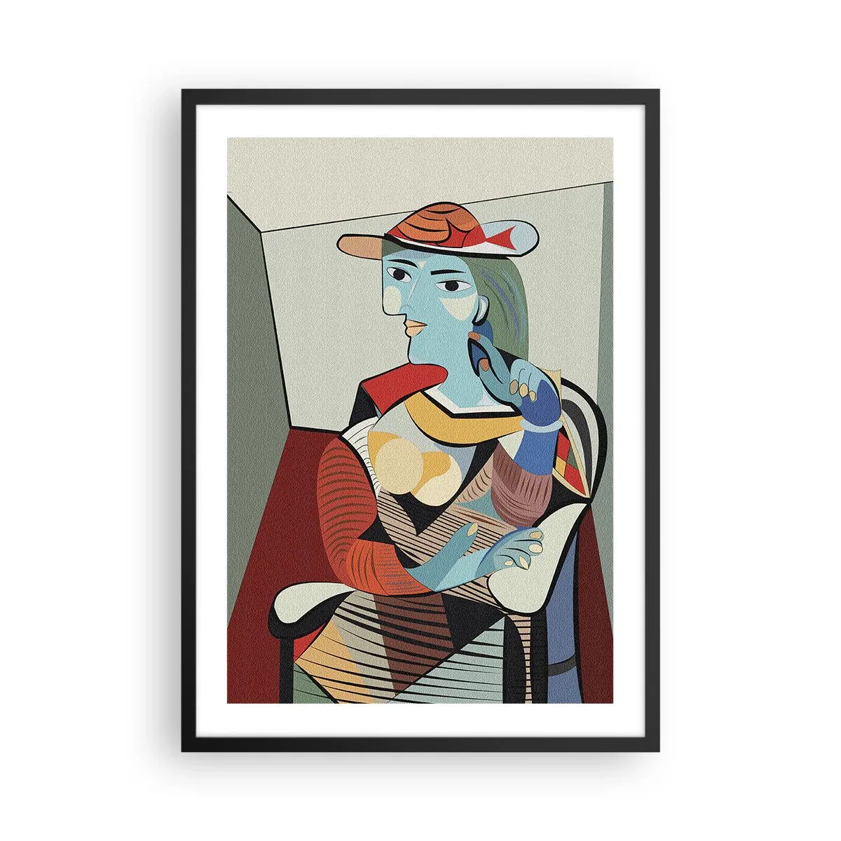 Poster in cornice nera - Ritratto cubista di una donna che indossa un cappello - 50x70cm - Con gli occhi di Picasso - Decorazione murale moderna per soggiorno e camera da letto ARTTOR