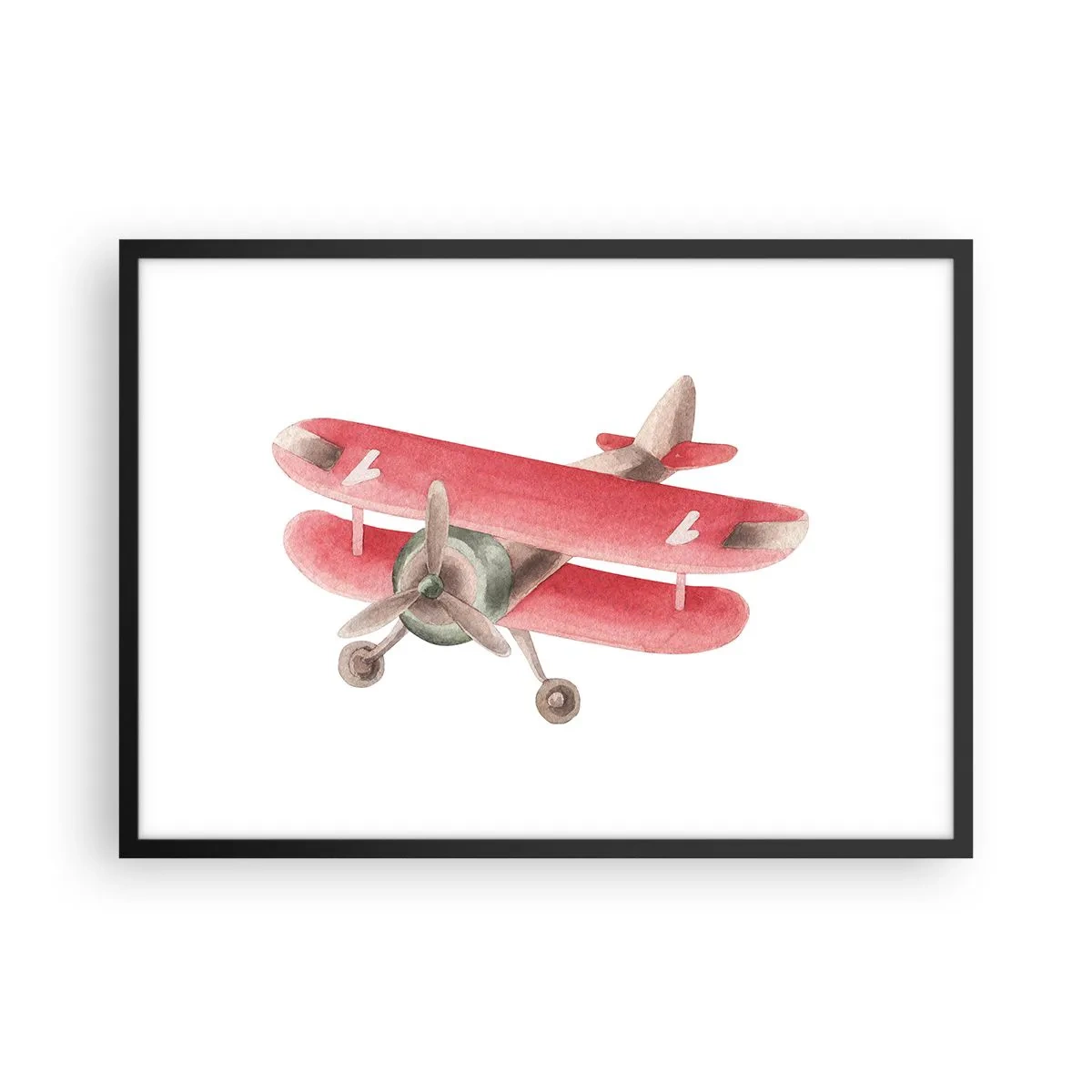 Poster in cornice nera - Aereo retrò rosso su sfondo bianco - 70x50cm - Pronto a volare alto - Decorazione murale moderna per soggiorno e camera da letto ARTTOR