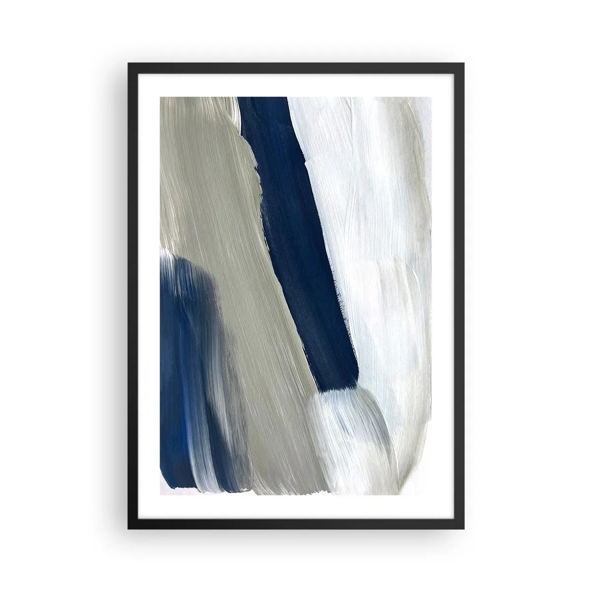 Poster in cornice nera - Pennellate astratte nei toni del blu navy - 50x70cm - Incontro con il bianco - Decorazione murale moderna per soggiorno e camera da letto ARTTOR