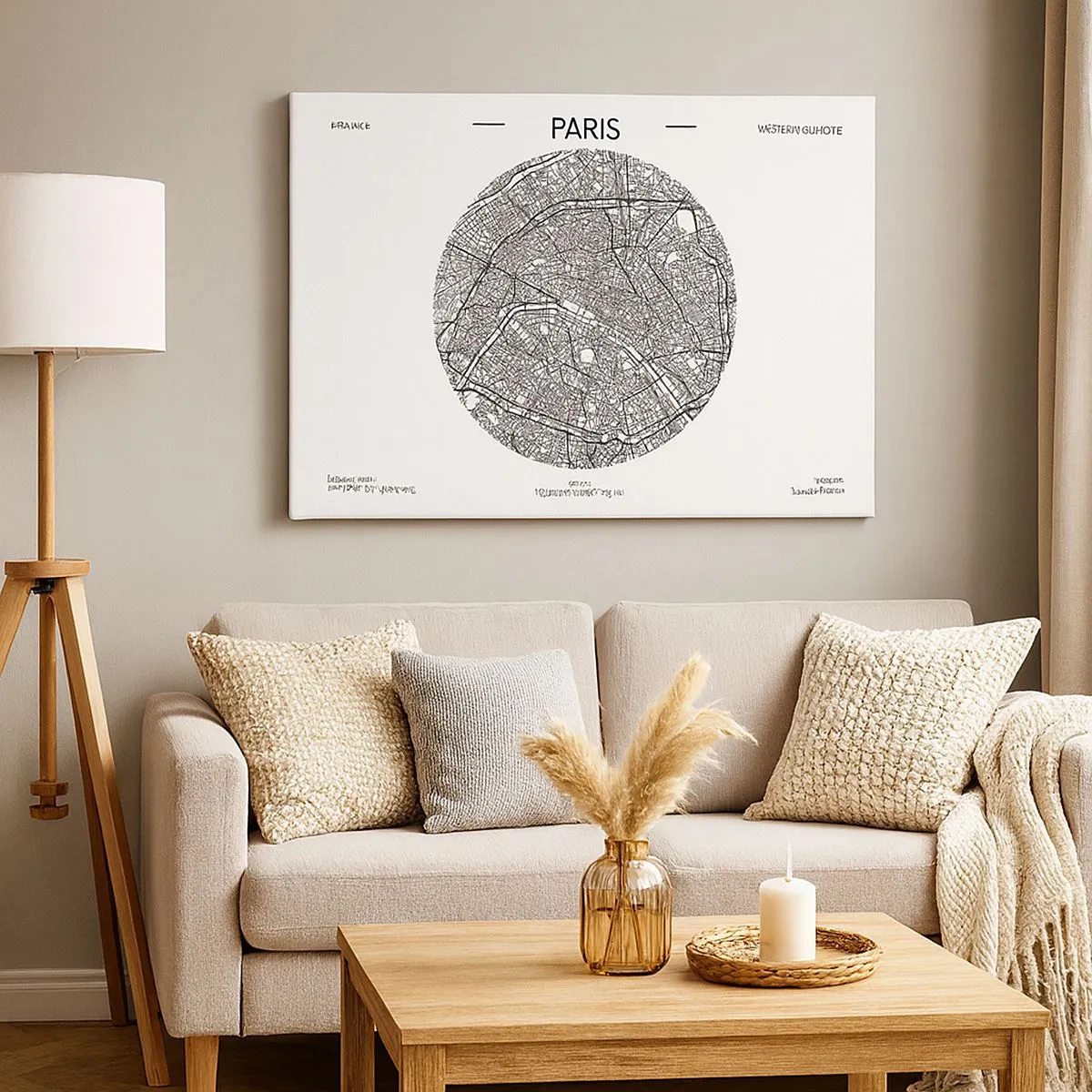Quadro su tela - Stampe su Tela - Mappa di Parigi in stile minimalista - 70x50cm - Anatomia di Parigi - Decorazione murale moderna per soggiorno e camera da letto ARTTOR