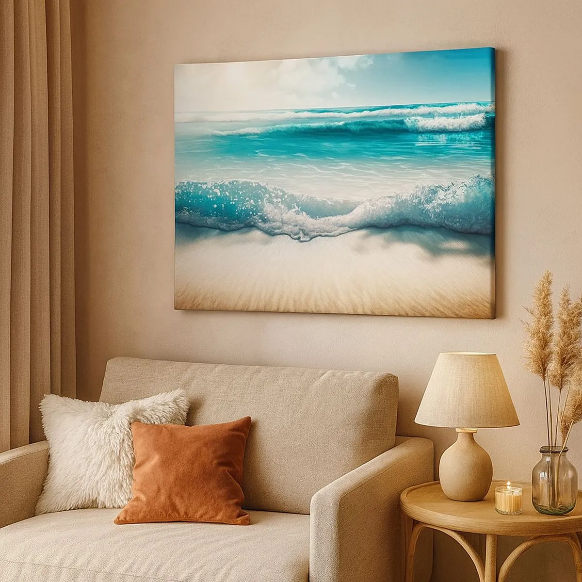Quadro su tela - Stampe su Tela - Onde dell'oceano su una spiaggia di sabbia chiara - 70x50cm - La calma dell'oceano - Decorazione murale moderna per soggiorno e camera da letto ARTTOR