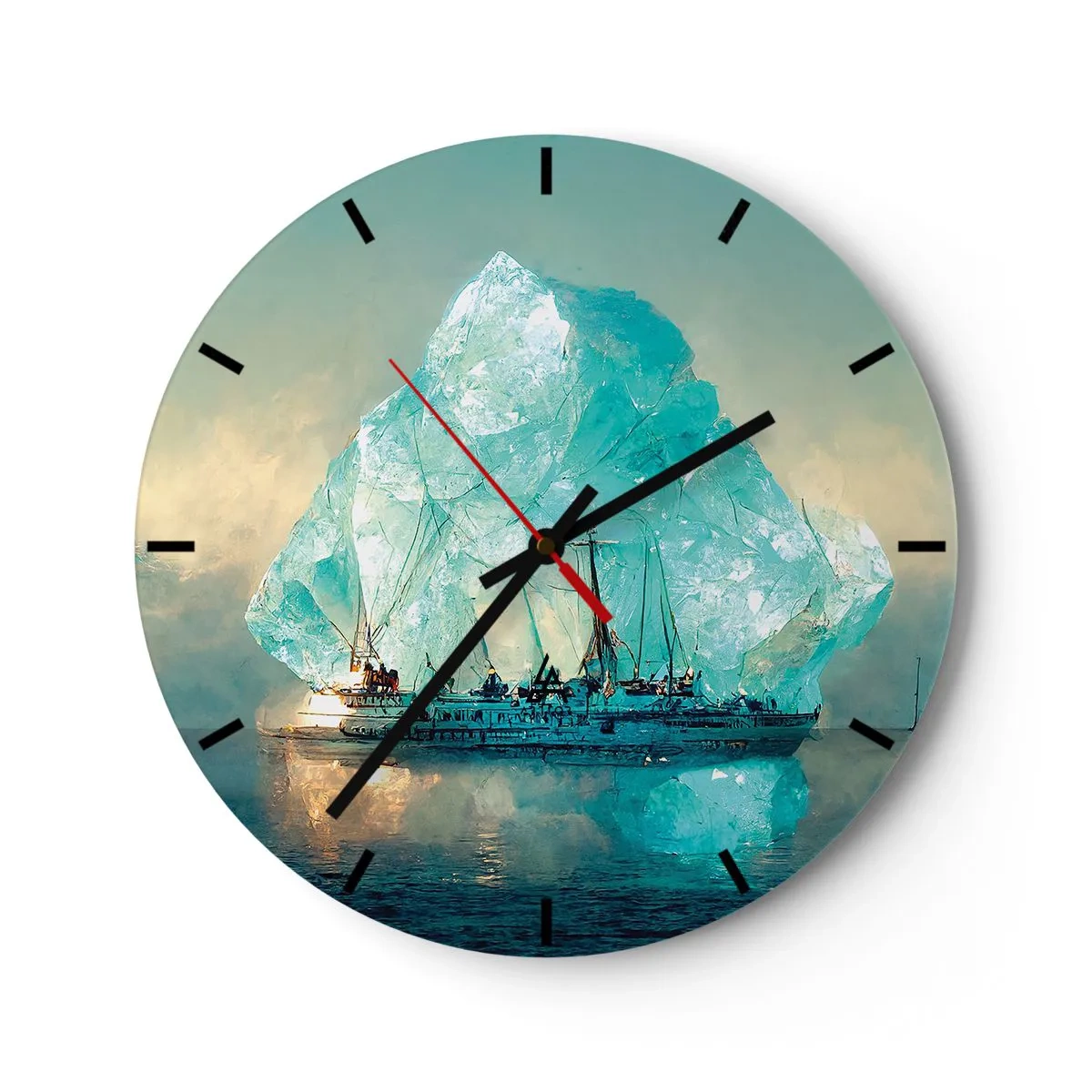 Orologio da parete - Orologio in Vetro - Una nave tra iceberg blu contro il cielo - 30x30cm - Brillante artico - Decorazione murale moderna per soggiorno, cucina e camera da letto ARTTOR